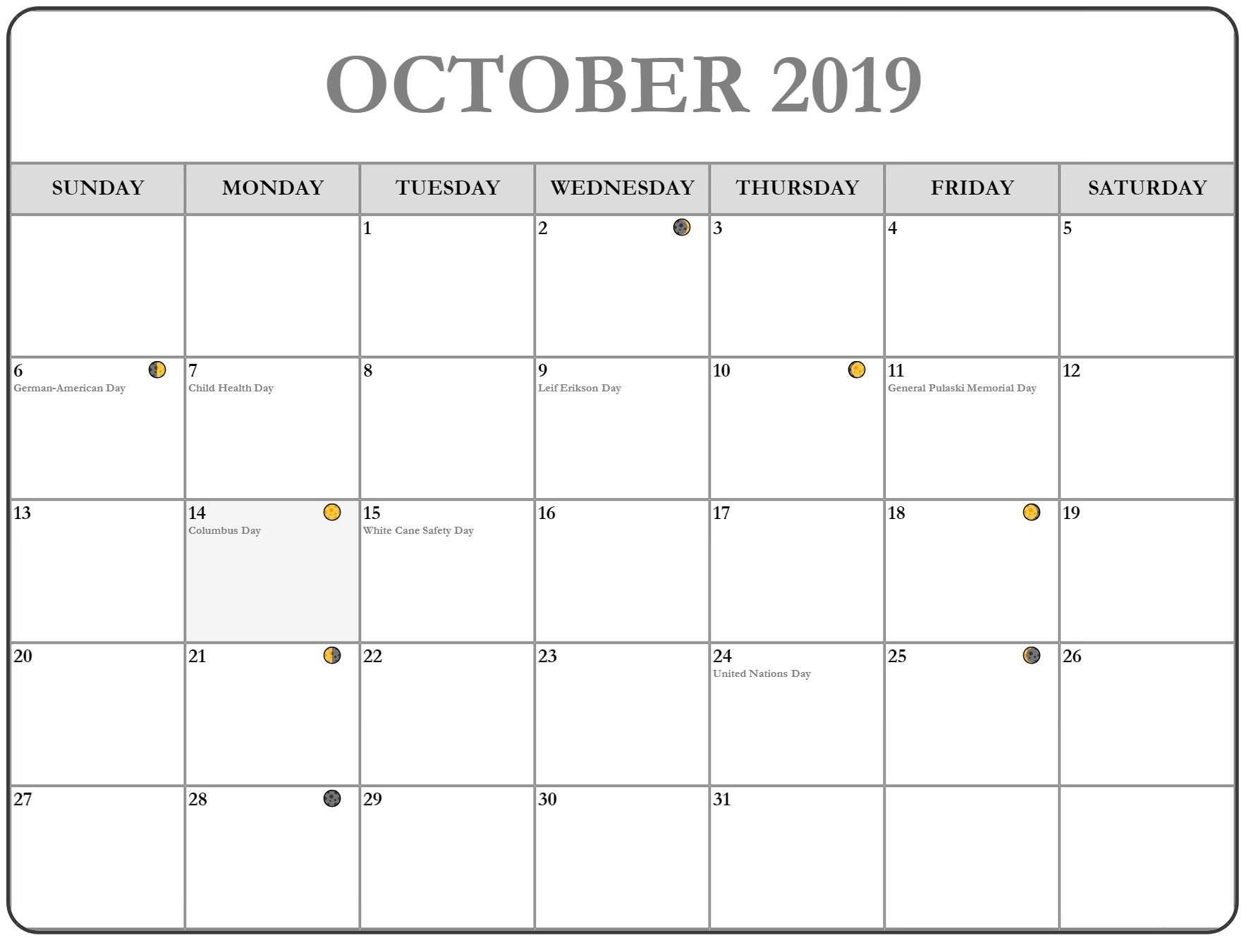 Events October 2019 Calendar With Holiday | December