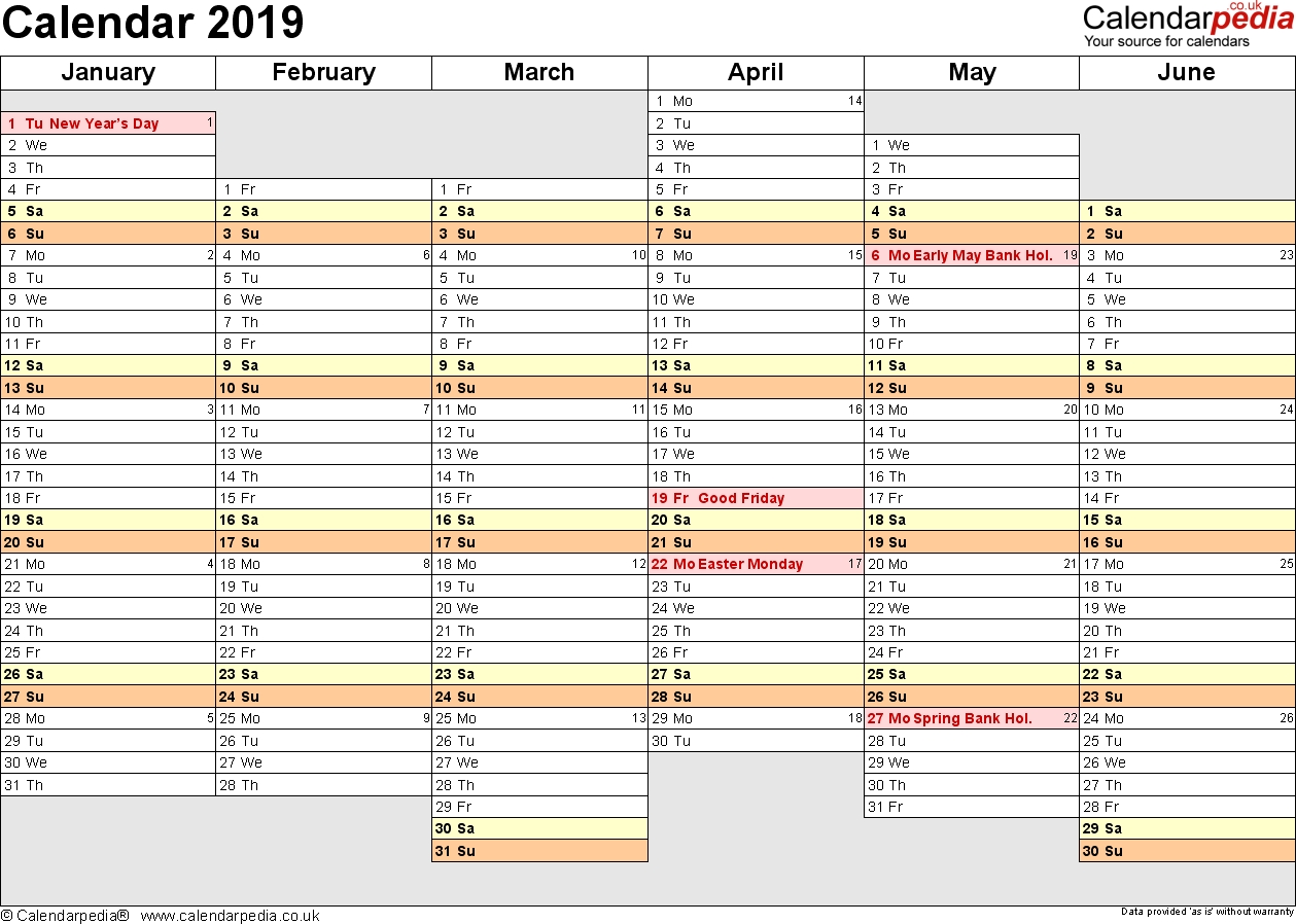 Excel Calendar 2019 (Uk): 17 Printable Templates (Xlsx, Free)