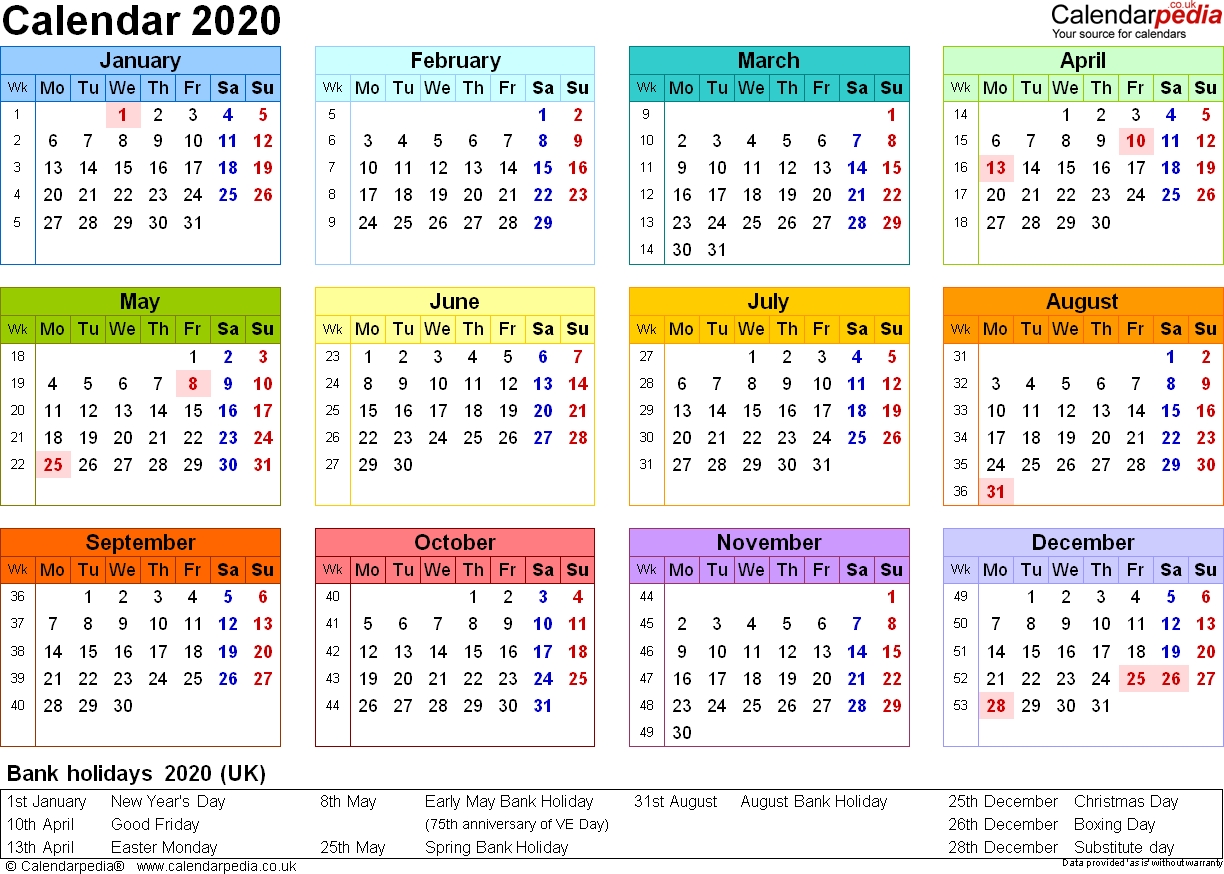 Excel Calendar 2020 (Uk): 17 Printable Templates (Xlsx, Free)