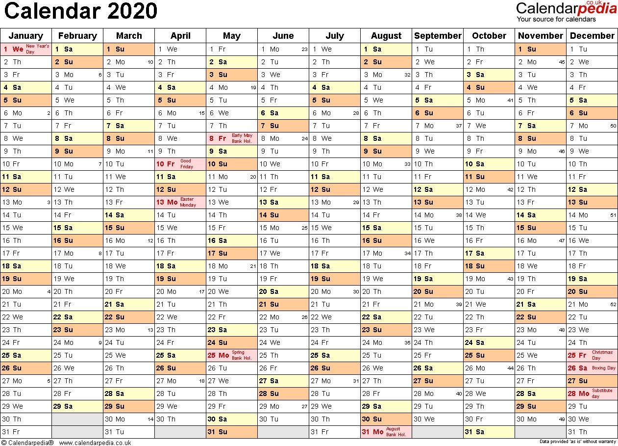 Excel Calendar 2020 (Uk): 17 Printable Templates (Xlsx, Free)