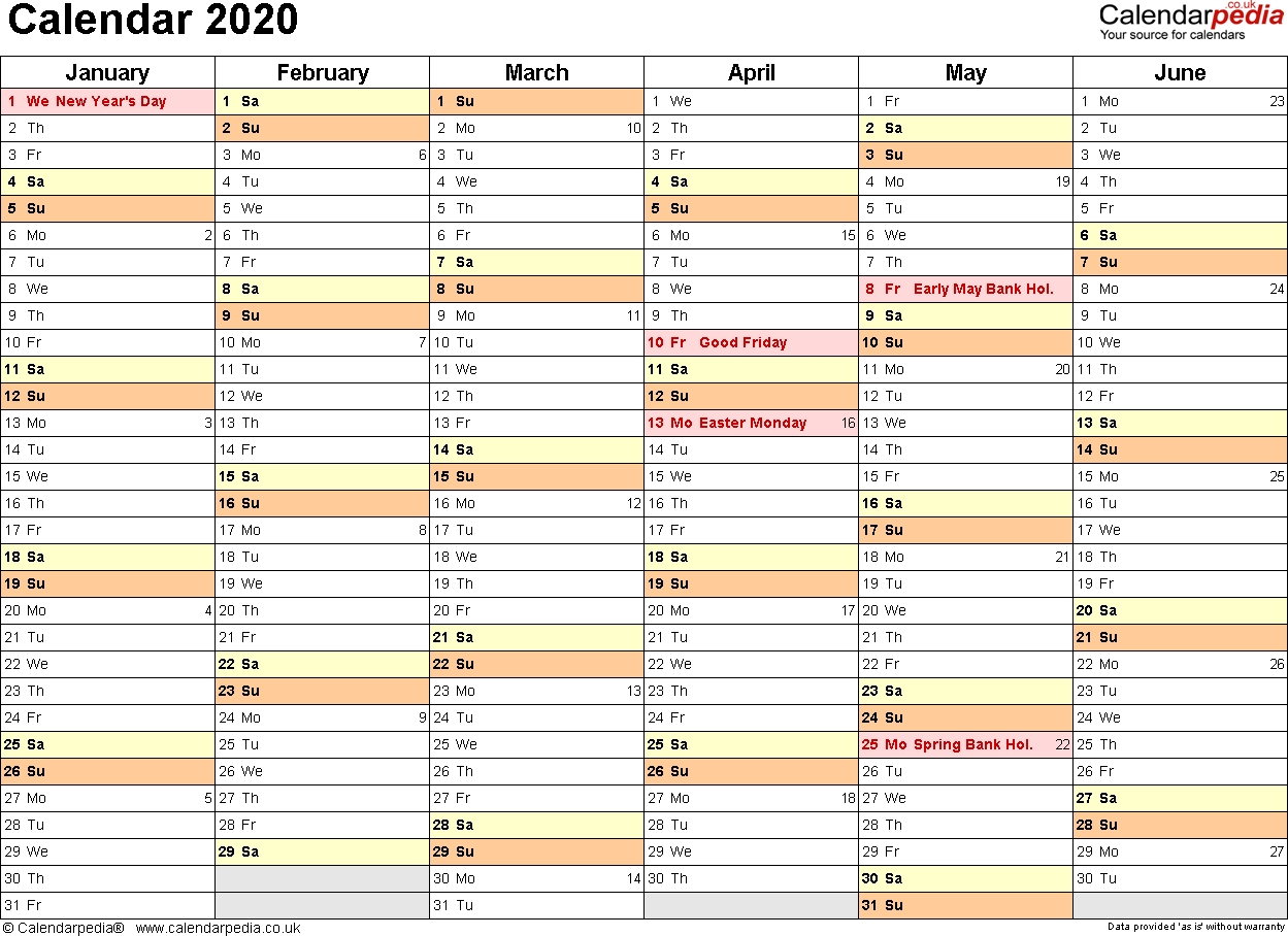 Excel Calendar 2020 (Uk): 17 Printable Templates (Xlsx, Free)