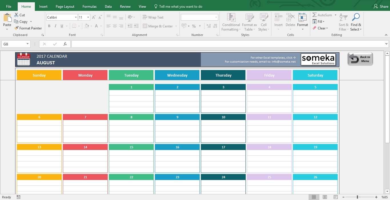Excel Calendar Template 2019 - Free Printable Calendar Excel