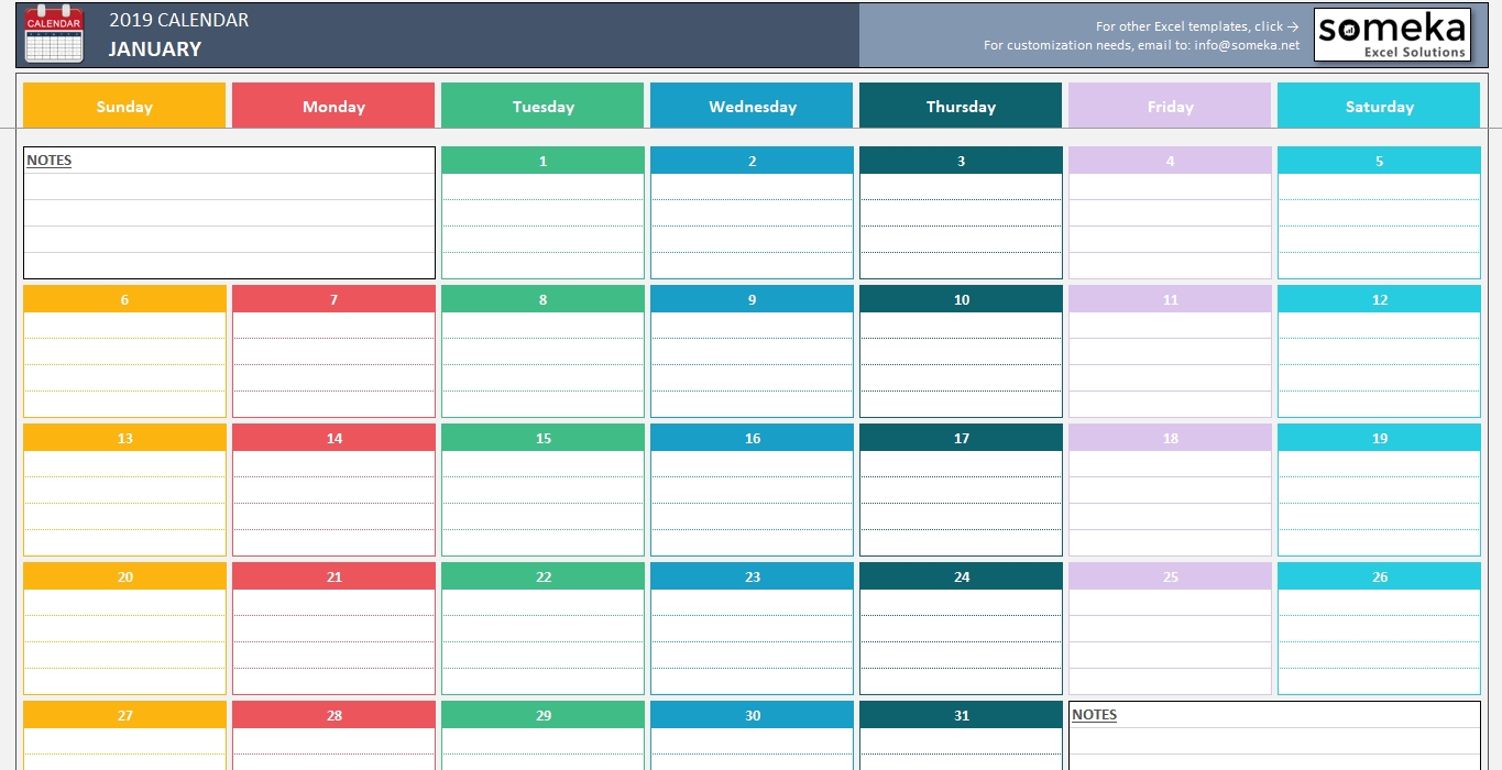 2016 calendar microsoft excel template