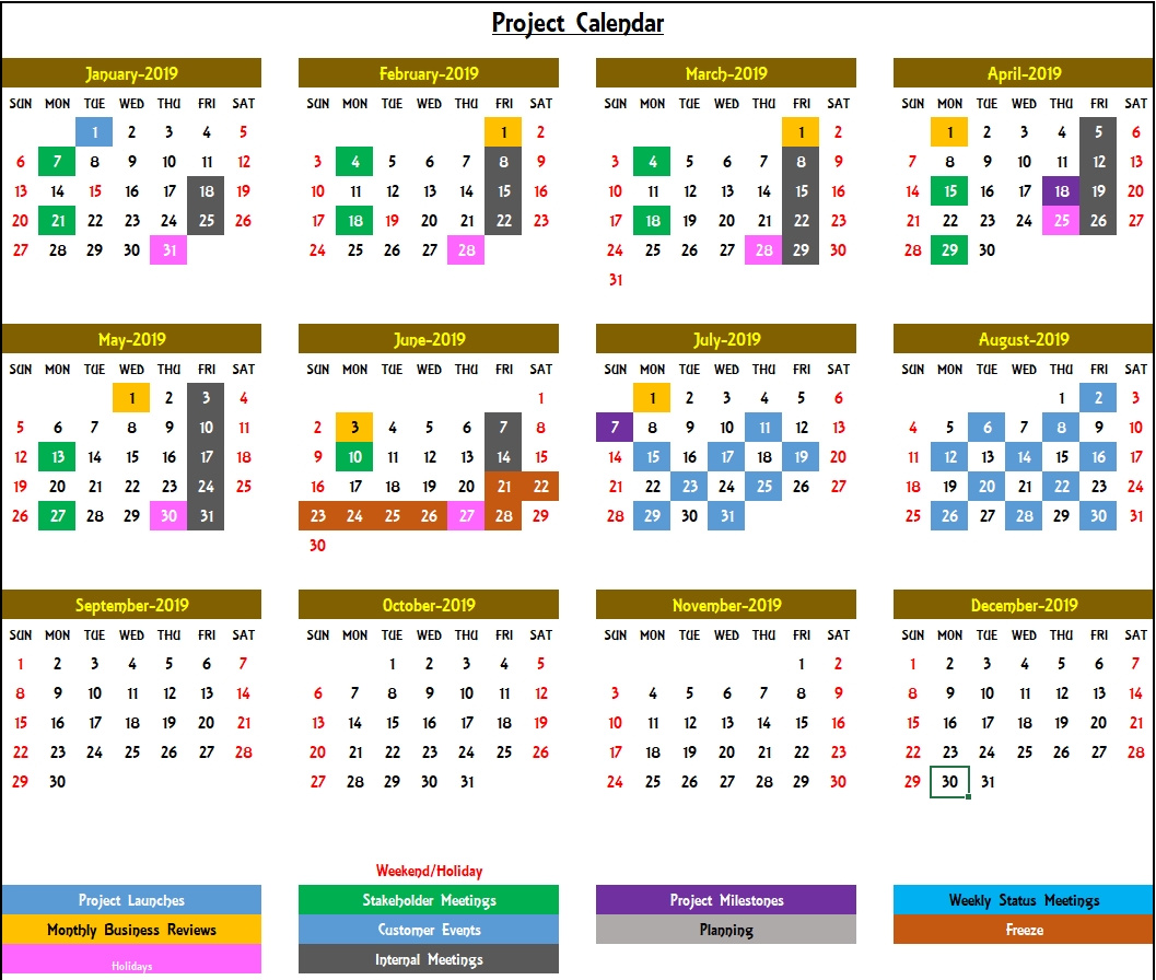 Year Calendar In Excel Template