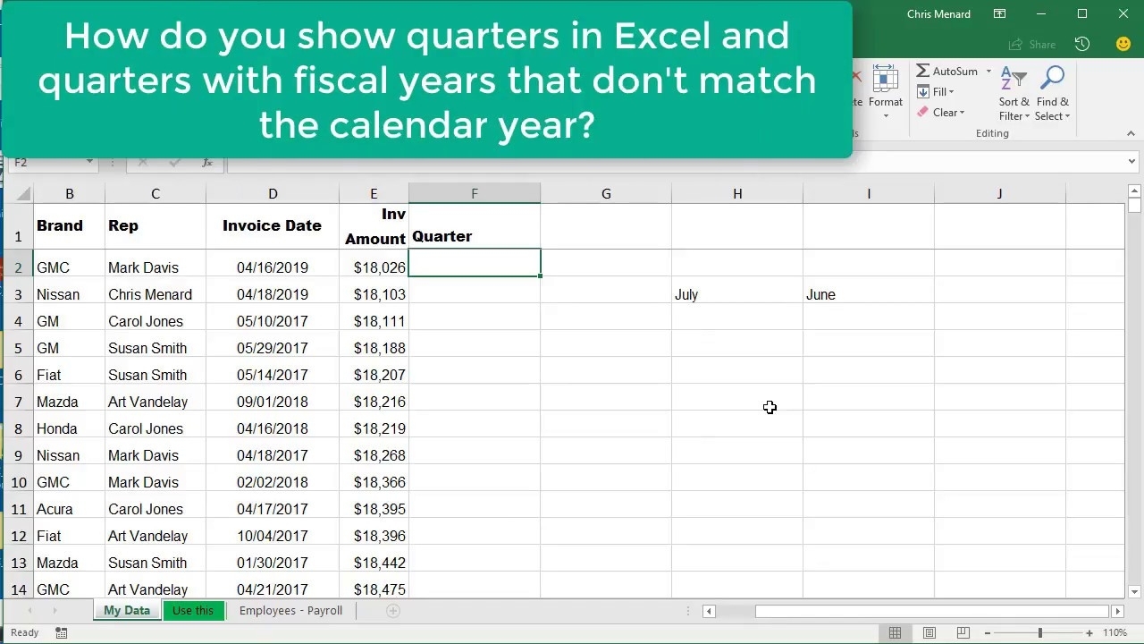 Excel Choose &amp; Month Function For Quarters Where Fiscal Year Is Not  Calendar Year - Chris Menard