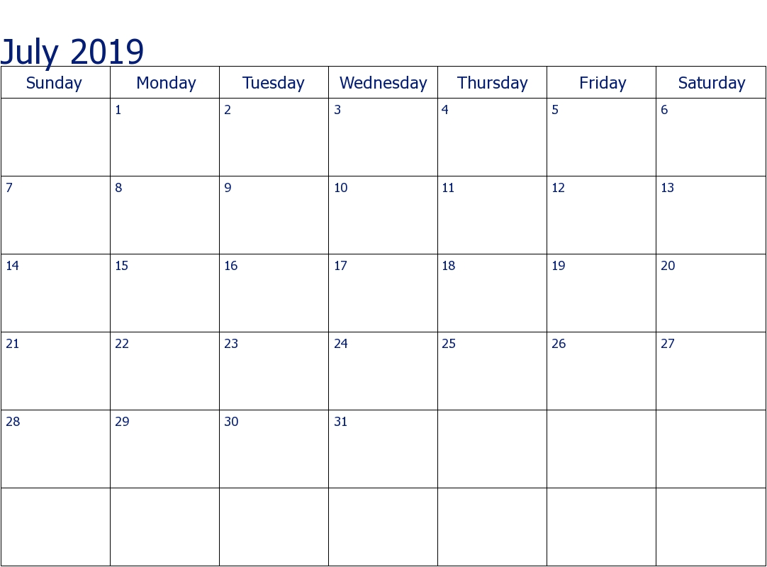 👉 July Calendar 2019 Printable, Editable, A4, Landscape