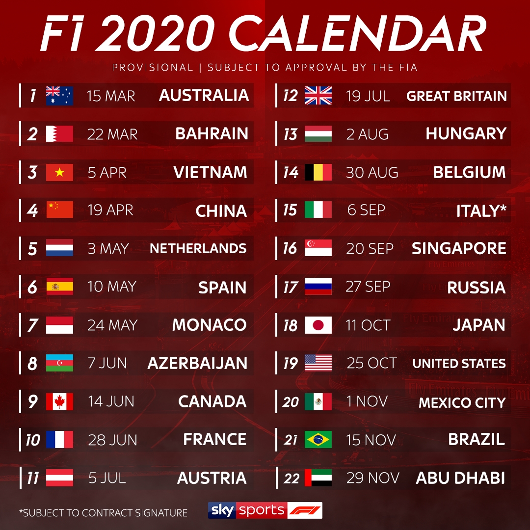 F1 2020 Schedule: Record 22-Race Calendar Revealed, German
