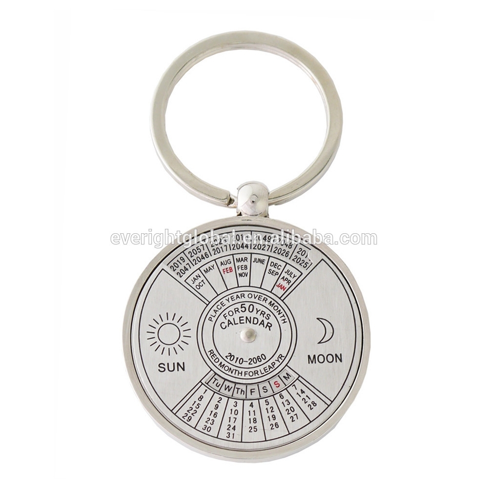 F318 Custom Laser Logo Perpetual 50-Year Calendar Zin Alloy Metal Keychain  In Round Shape - Buy Metal Calendar,50-Year Calendar Keychain,round Metal