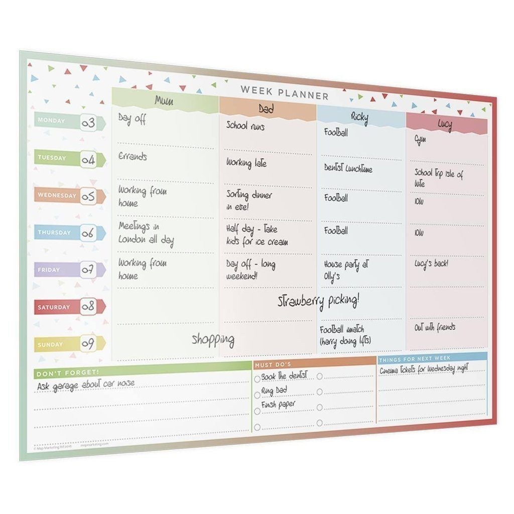 Family Weekly Planner - Laminated Wall Chart - 4 Columns In
