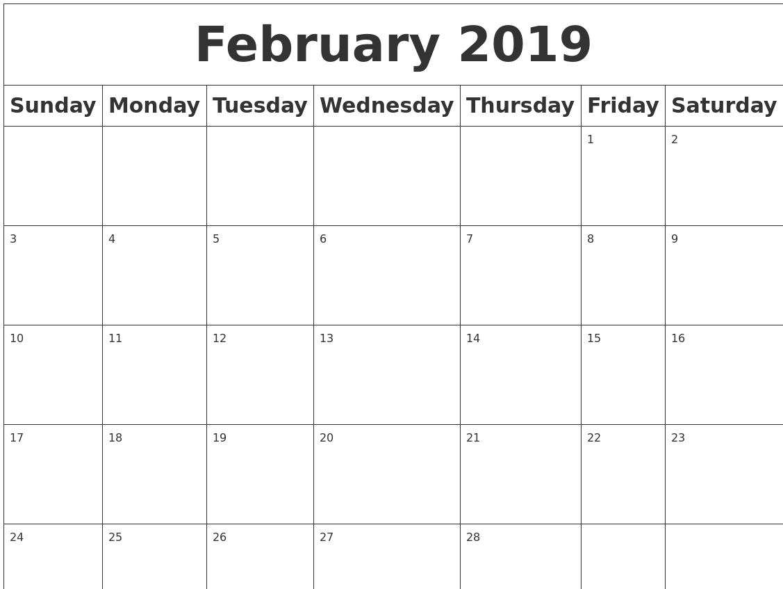 February 2019 Calendar Cute – Printable Year Calendar