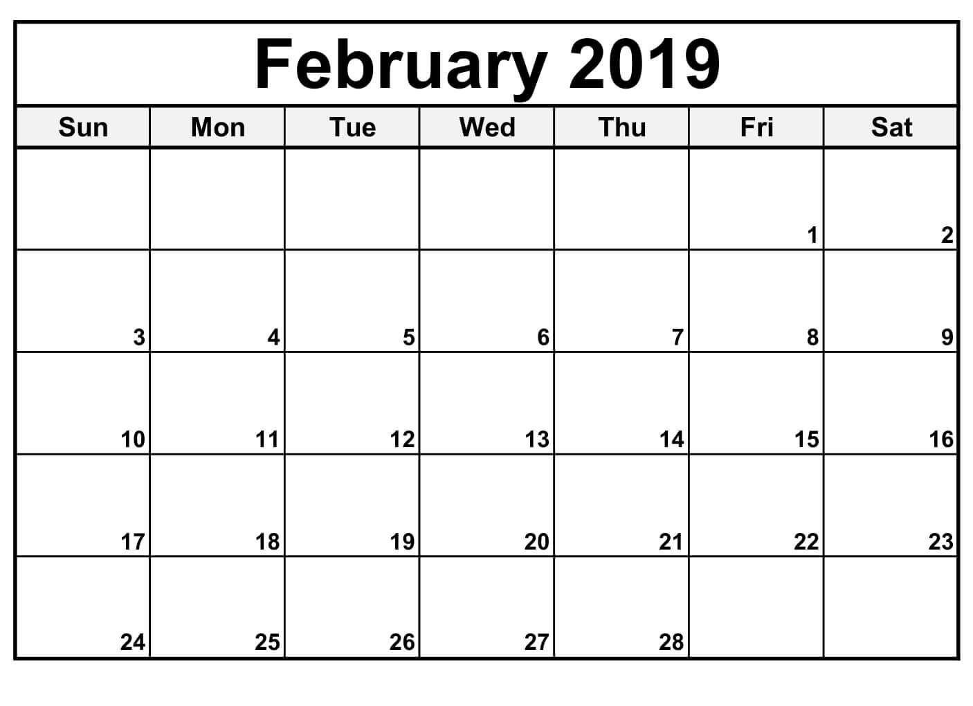 February 2019 Calendar Editable | Blank Calendar Template