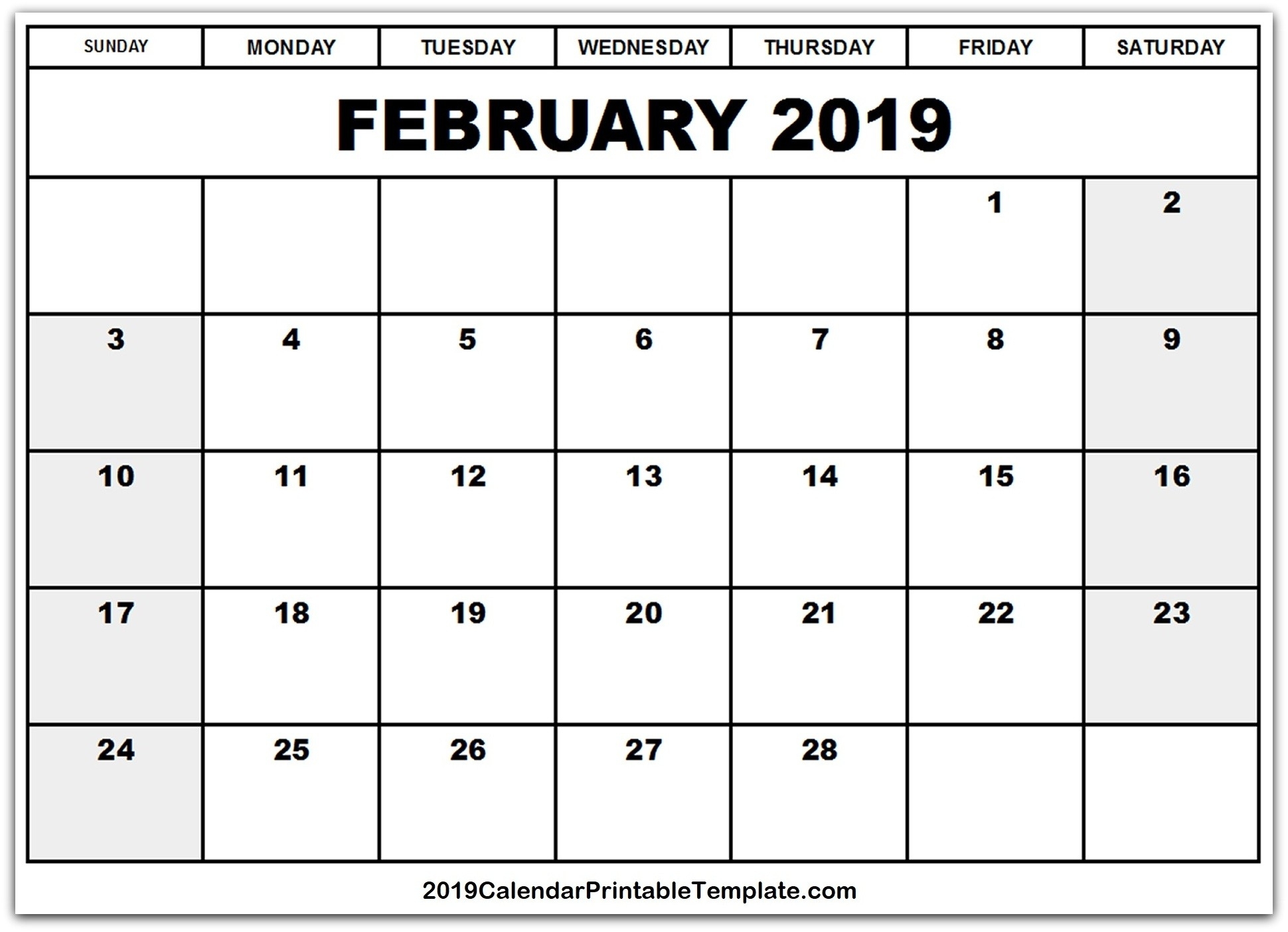 February 2019 Calendar Leap Year | Calendar Template