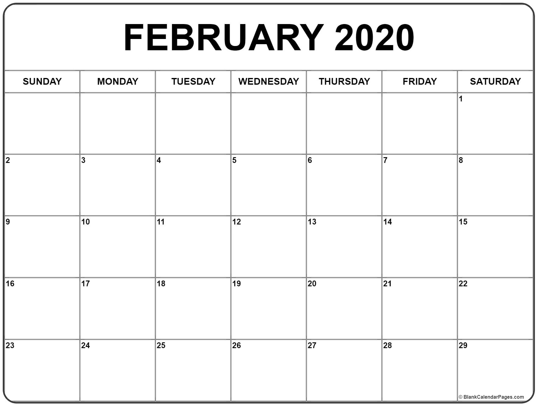 February 2020 Calendar | Free Printable Monthly Calendars