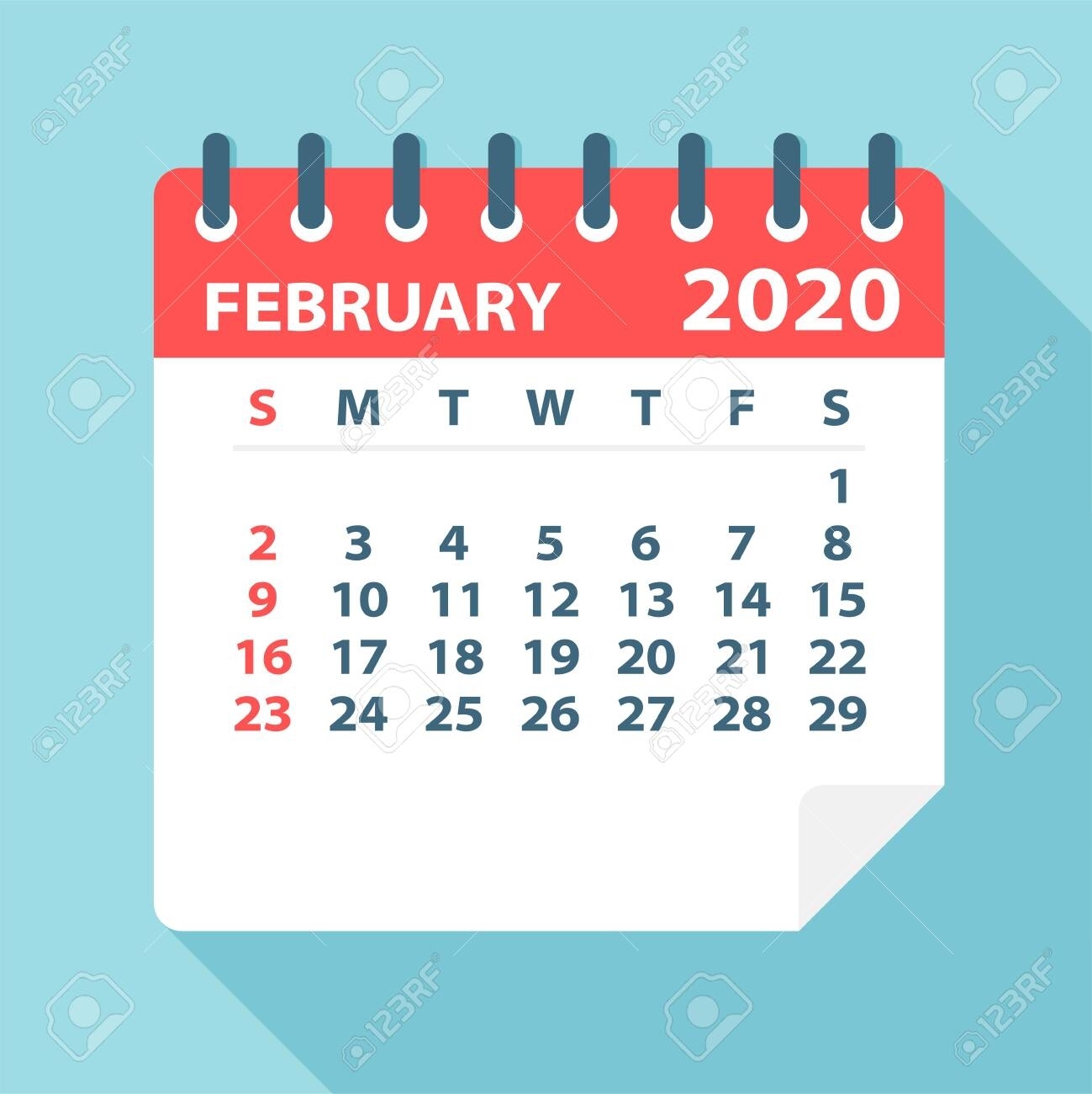 February 2020 Calendar Leaf - Illustration. Vector Graphic Page
