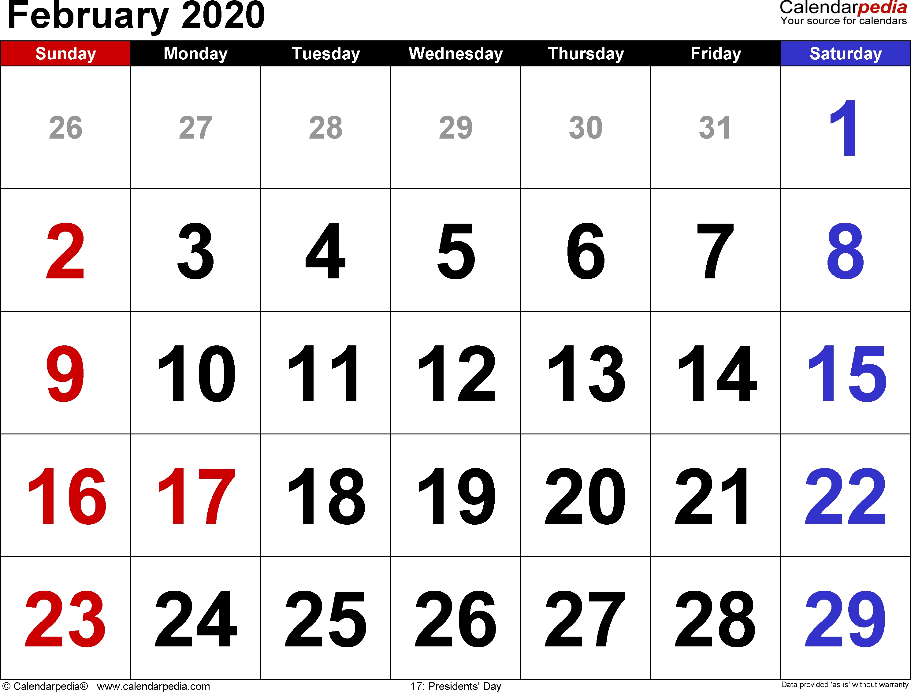 February 2020 Calendars For Word, Excel &amp; Pdf