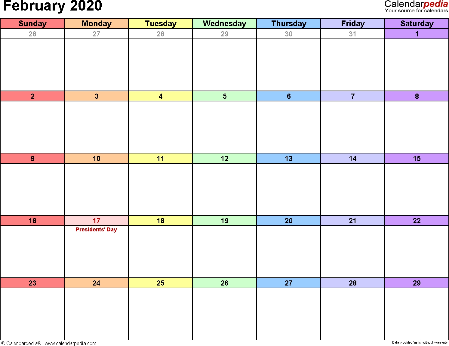 February 2020 Calendars For Word, Excel &amp; Pdf