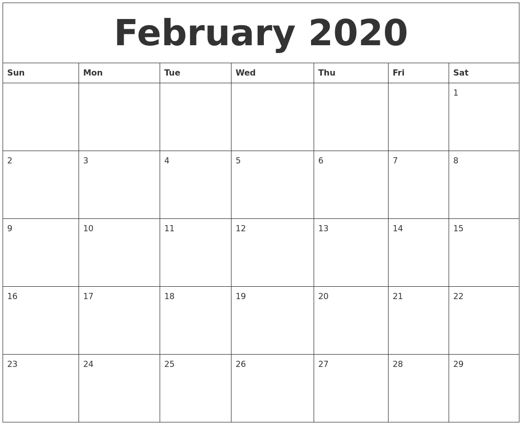 February 2020 Free Online Calendar