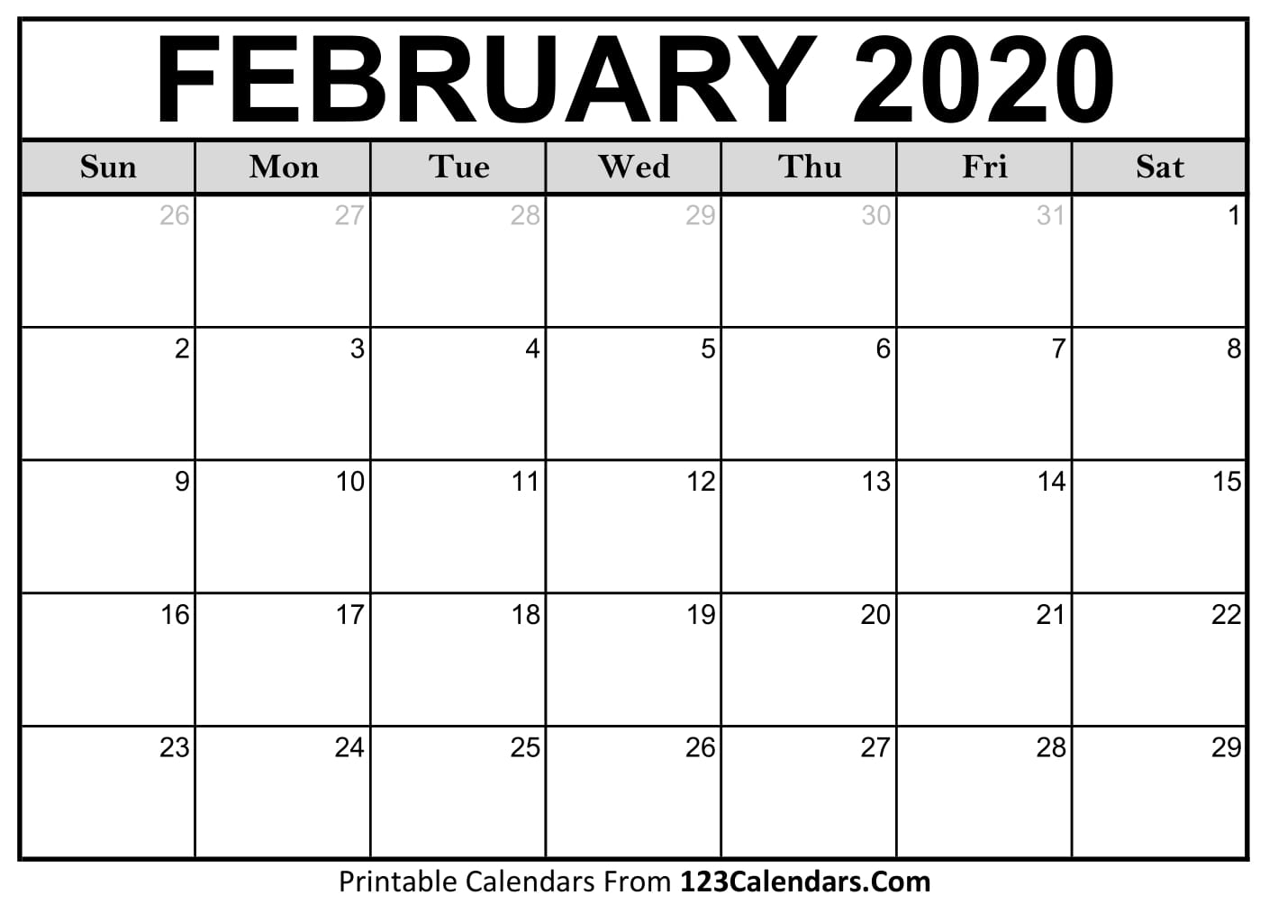 February 2020 Printable Calendar | 123Calendars