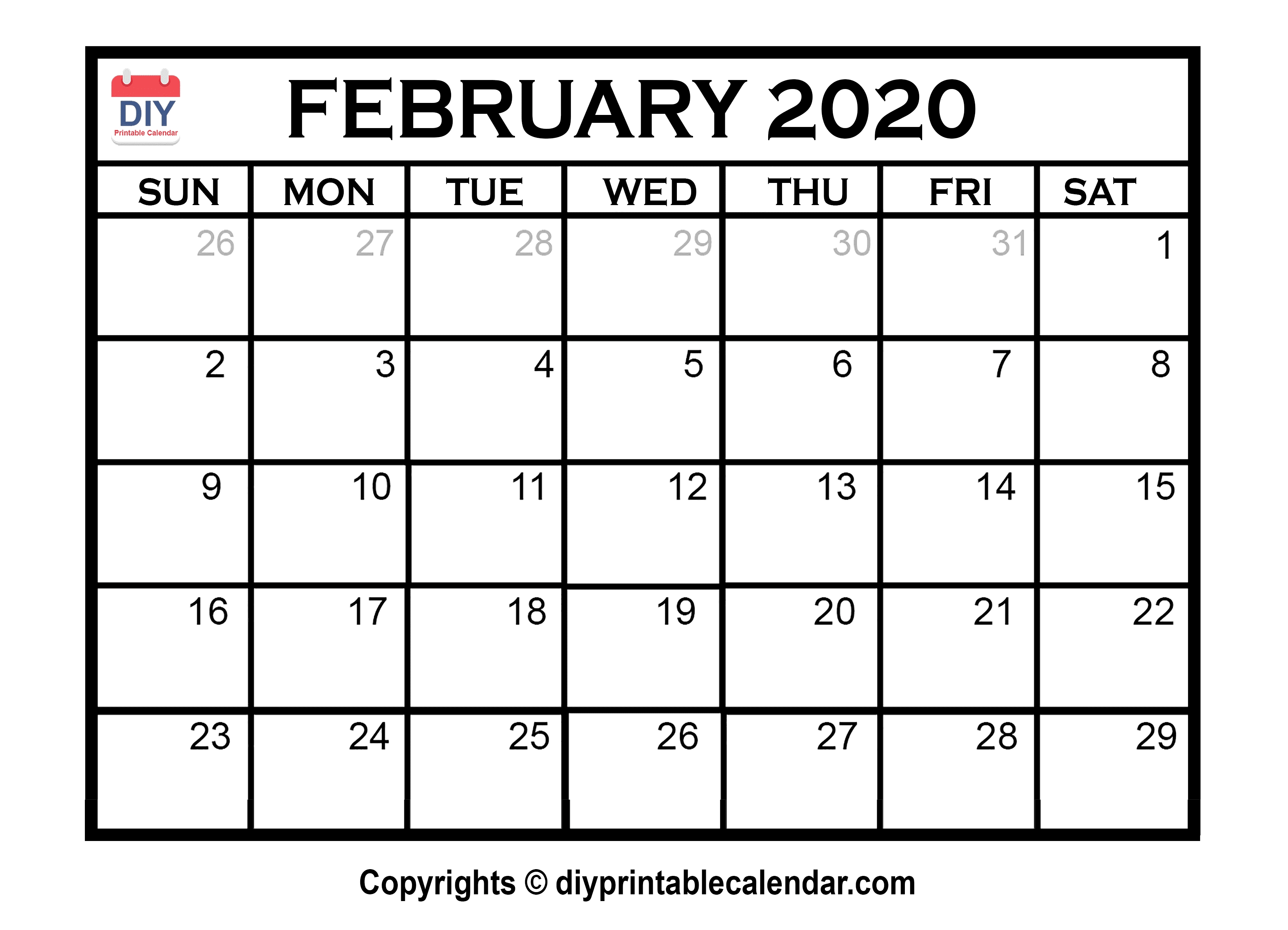 February 2020 Printable Calendar Template