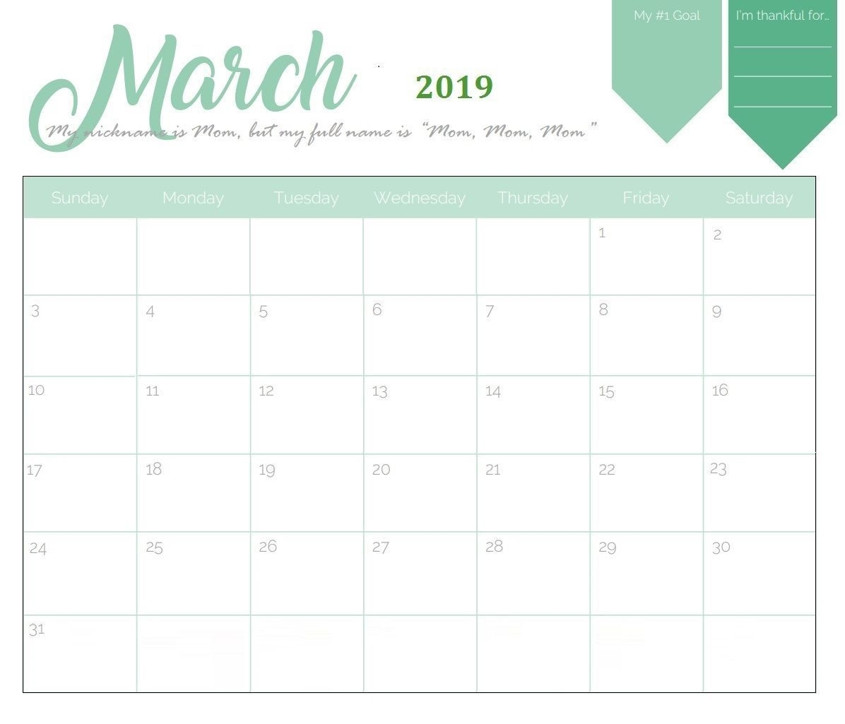 Fillable March 2019 Calendar Pdf Word Excel | Online