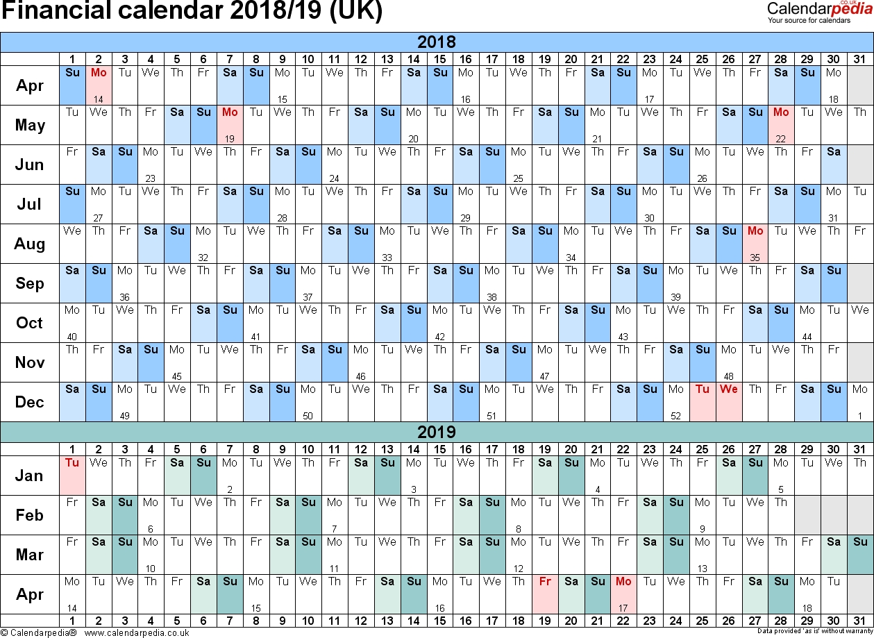 Financial Calendars 2018/19 (Uk) In Pdf Format