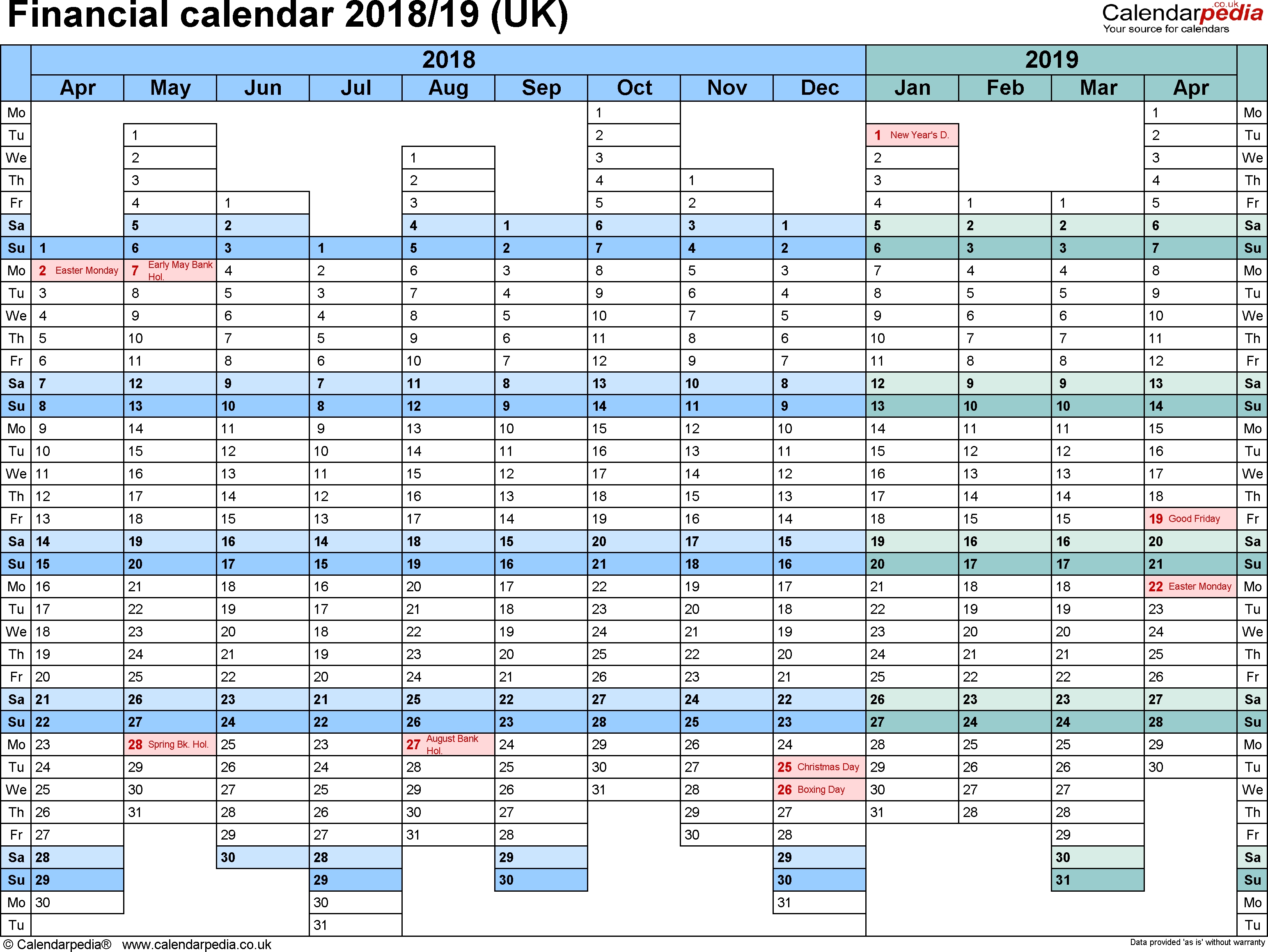 Financial Calendars 2018/19 (Uk) In Pdf Format