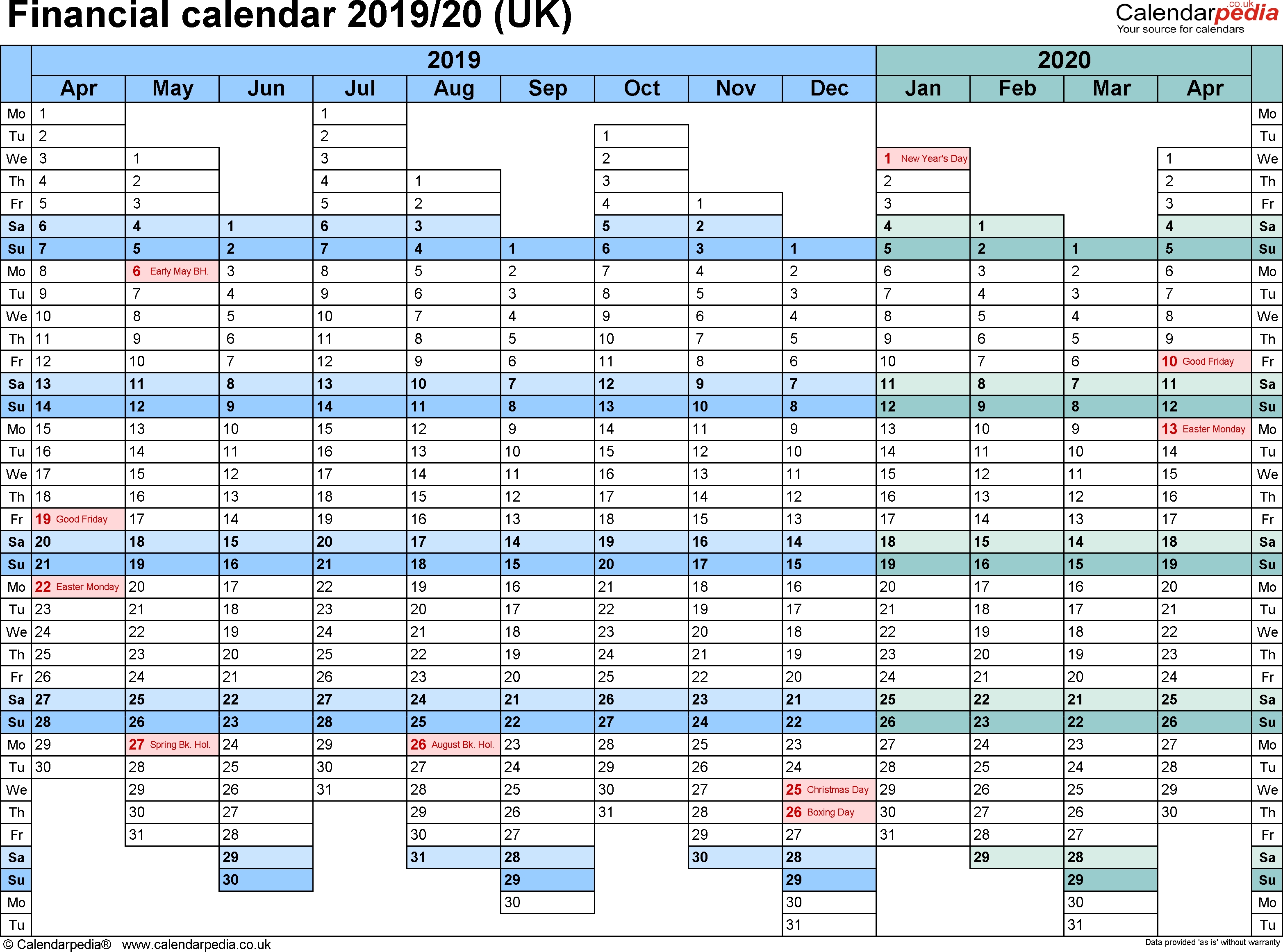 Financial Calendars 2019/20 (Uk) In Pdf Format