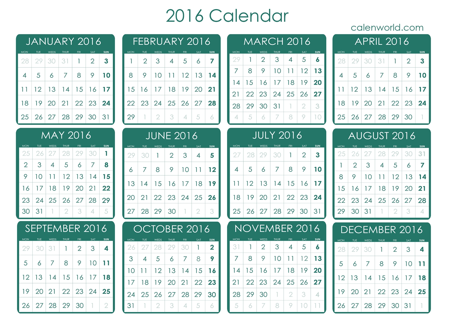 Find Your Free Printable Calendar For 2016 Here. Simply