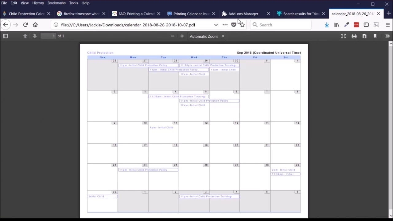 Firefox Time Shift - Printing Google Calendar Timezone - Youtube