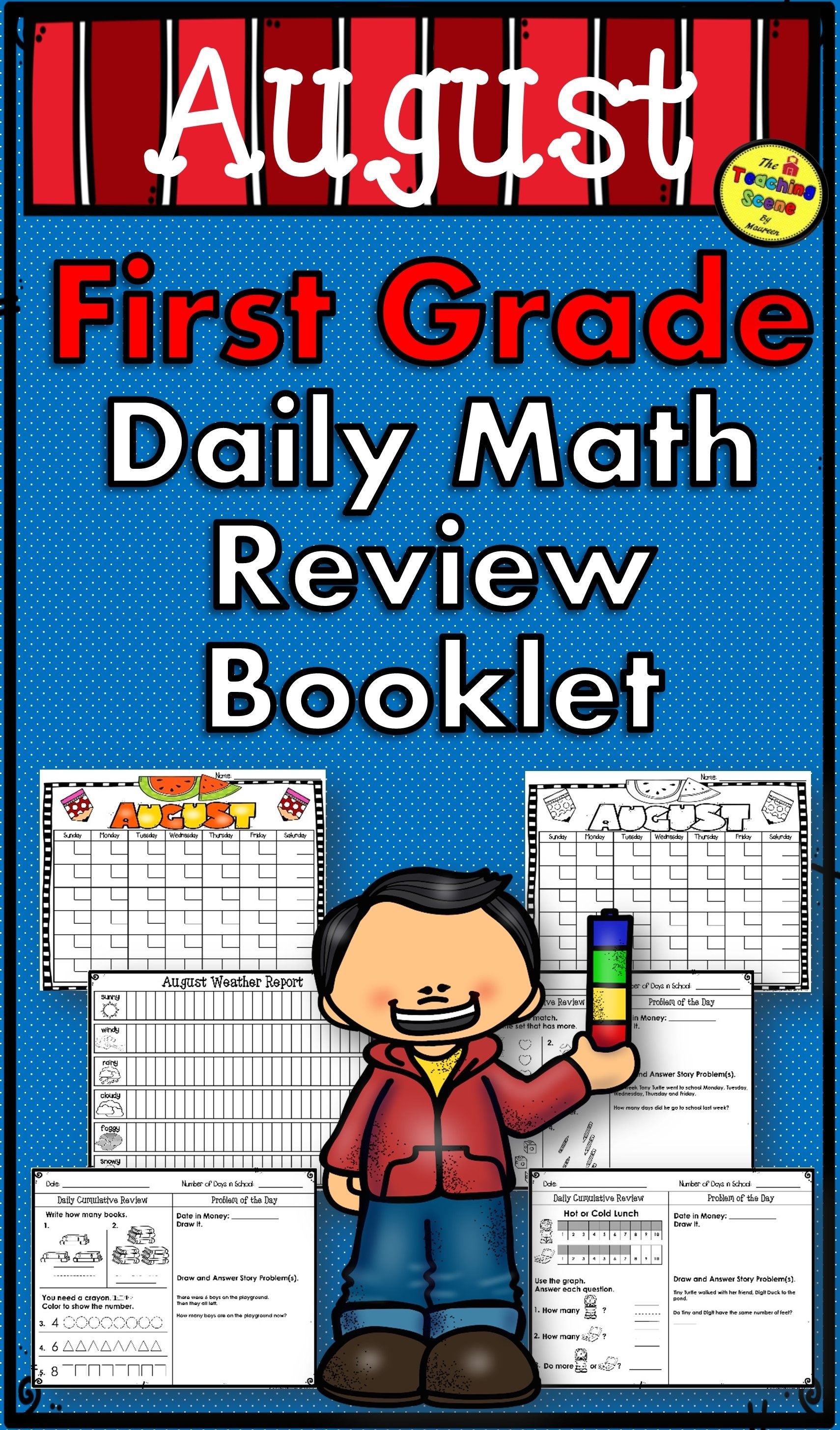 First Grade Daily Calendar &amp; Math Review Booklet: August