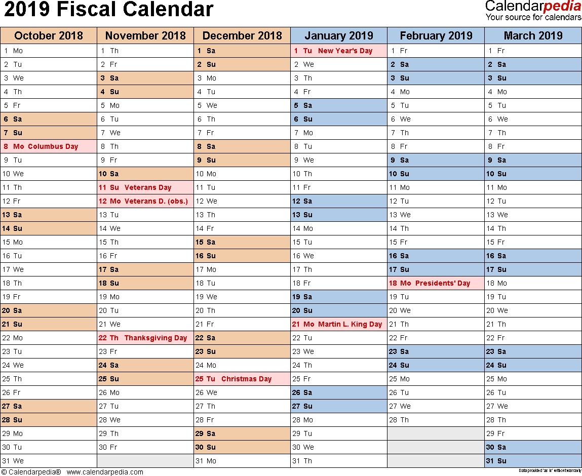 Fiscal Calendars 2019 - Free Printable Pdf Templates