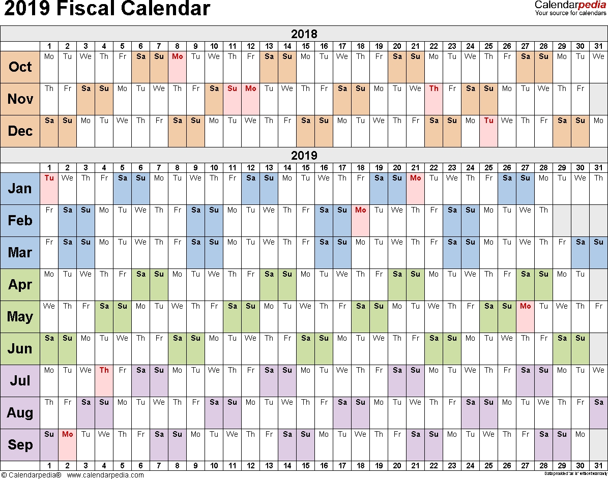 Fiscal Calendars 2019 - Free Printable Pdf Templates