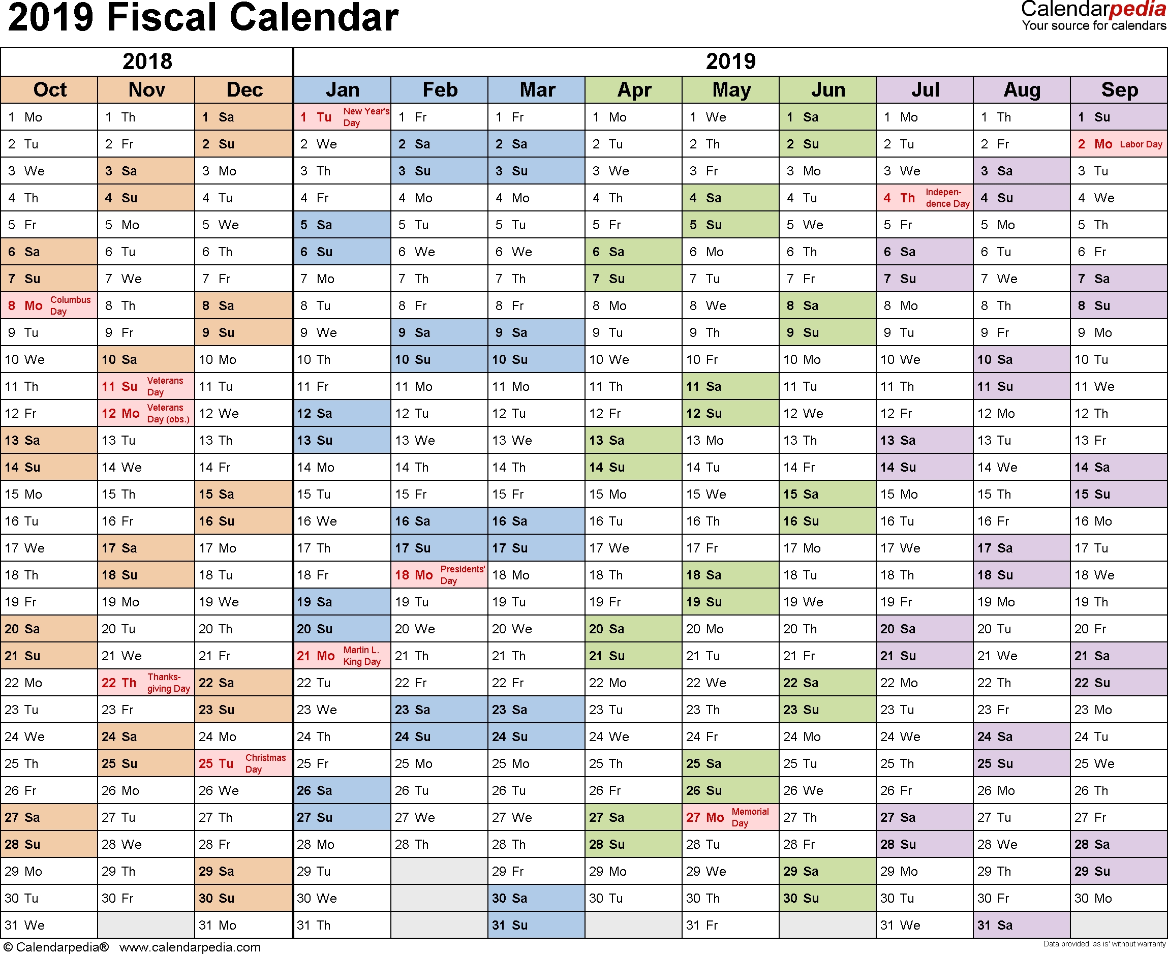Fiscal Calendars 2019 - Free Printable Word Templates