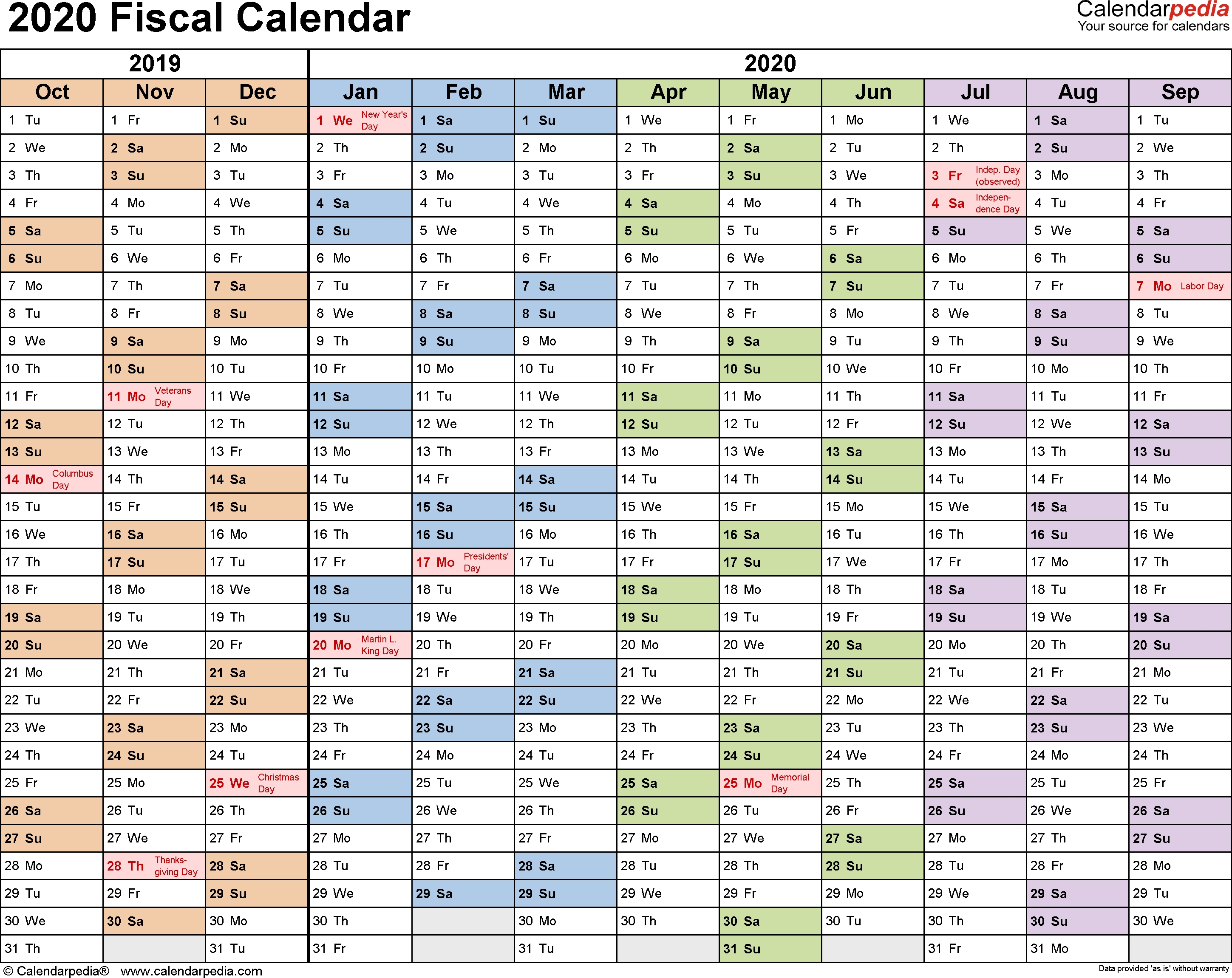 Fiscal Calendars 2020 - Free Printable Excel Templates