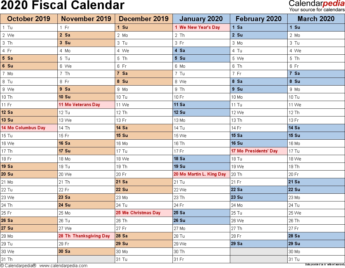 Fiscal Calendars 2020 - Free Printable Excel Templates