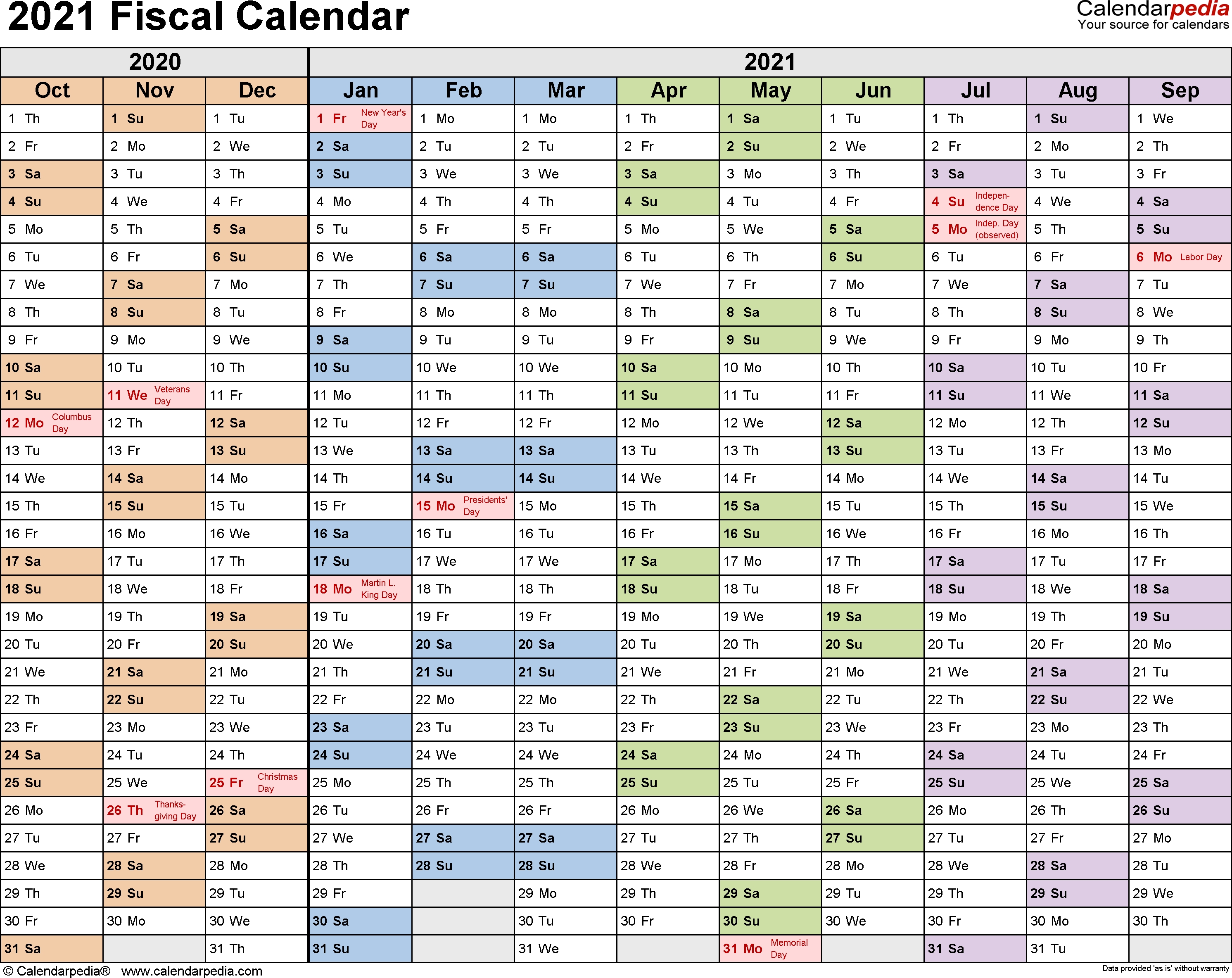 Fiscal Calendars 2021 - Free Printable Pdf Templates