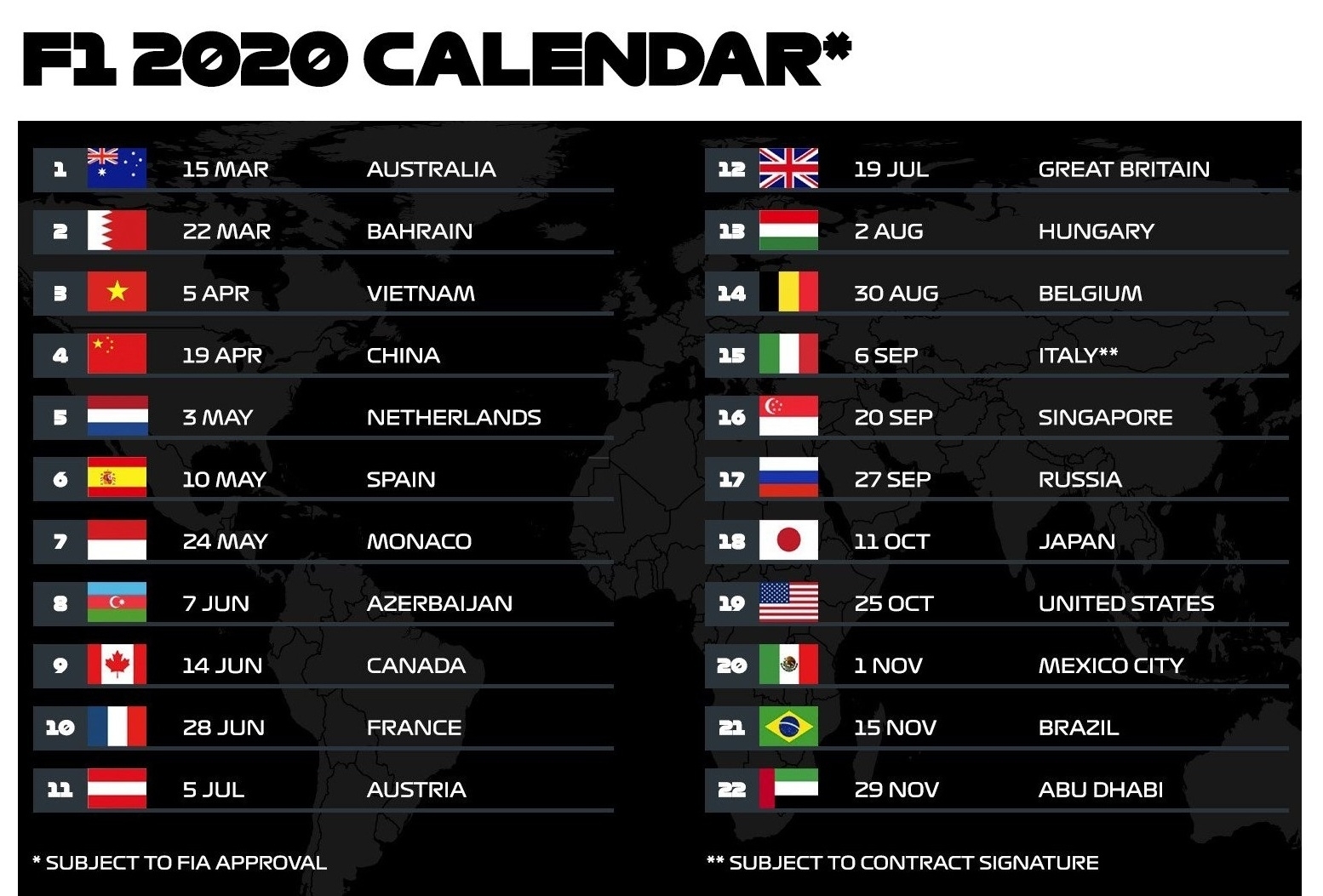 formula one calendar