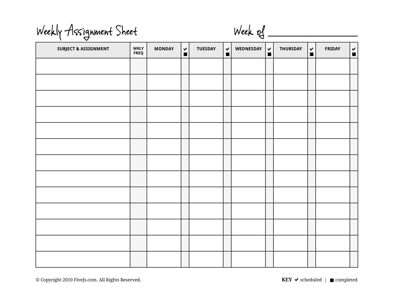 monthly assignment calendar