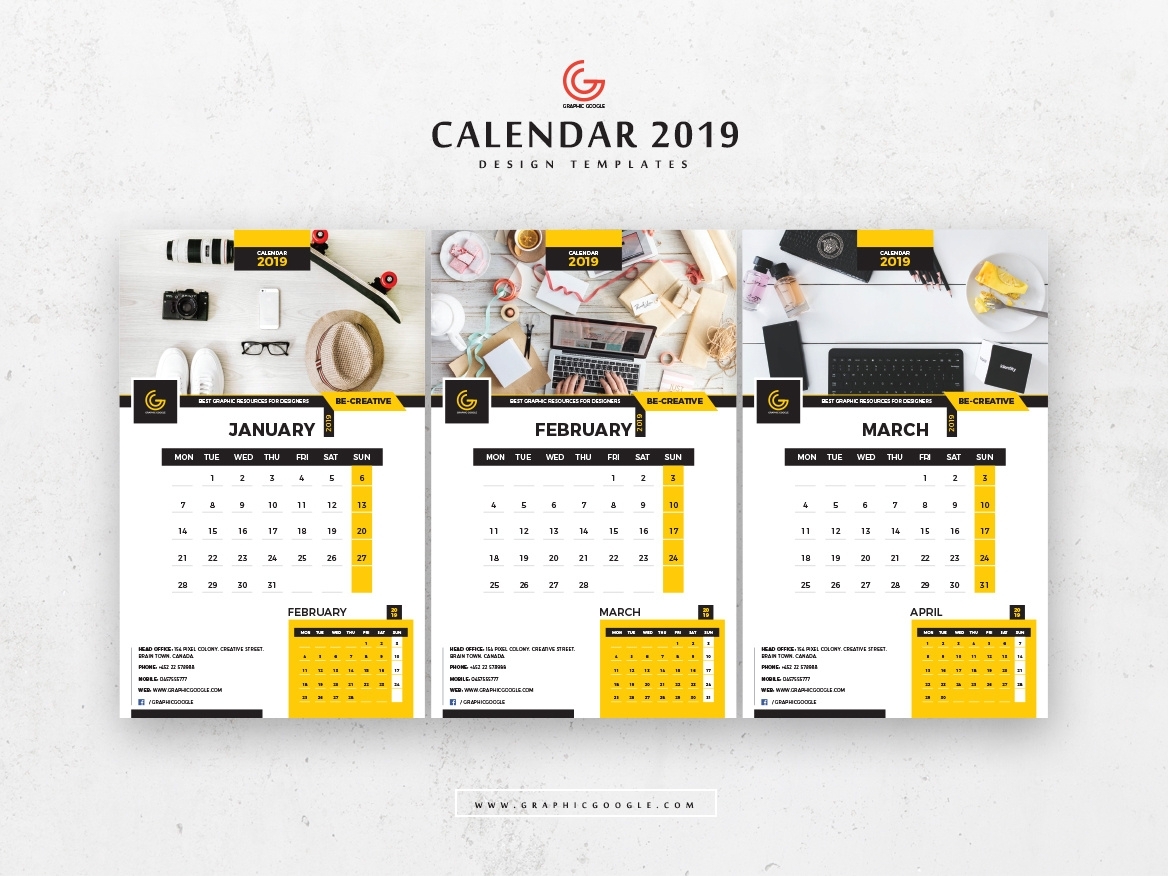 Free 13 Pages 2019 Calendar Design Templates January