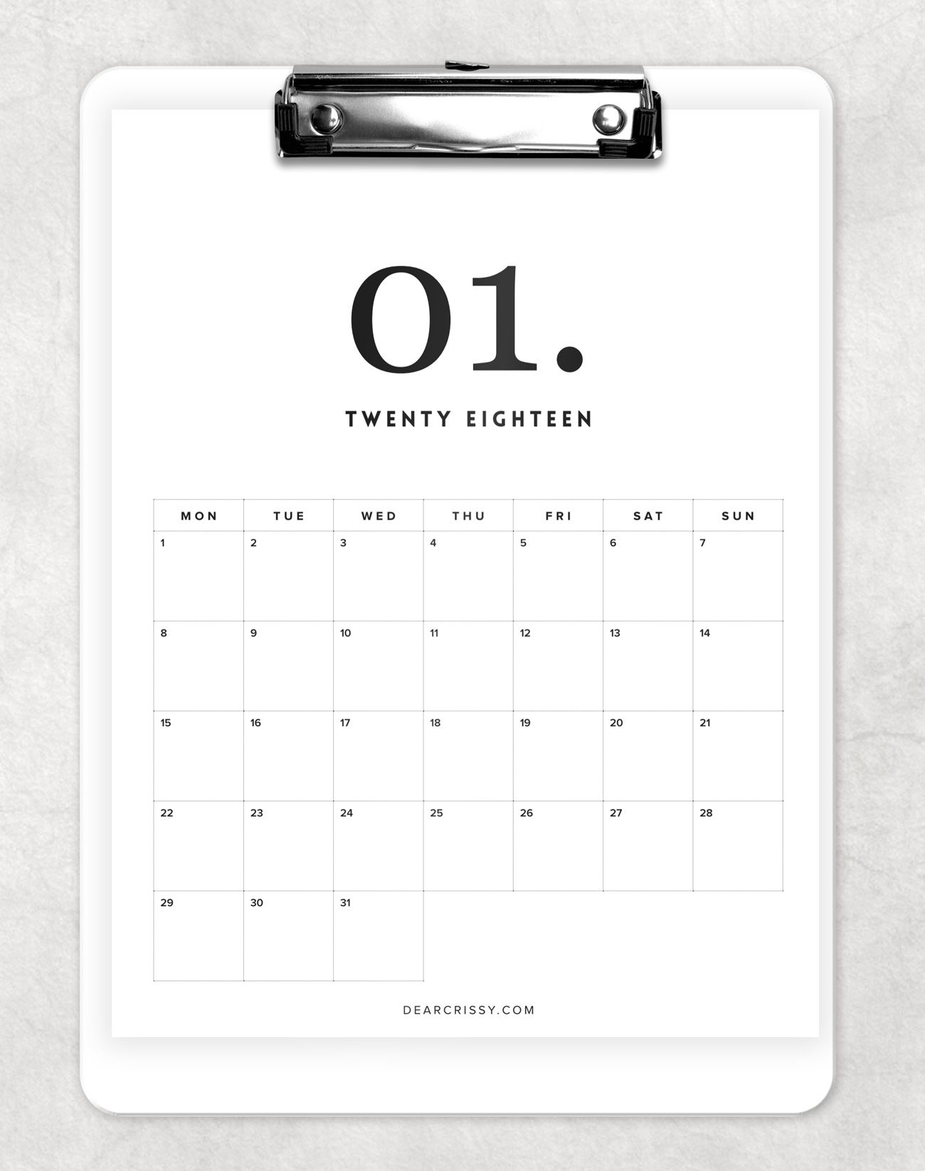 Free 2018 Minimal Calendar Printable - Modern Calendar
