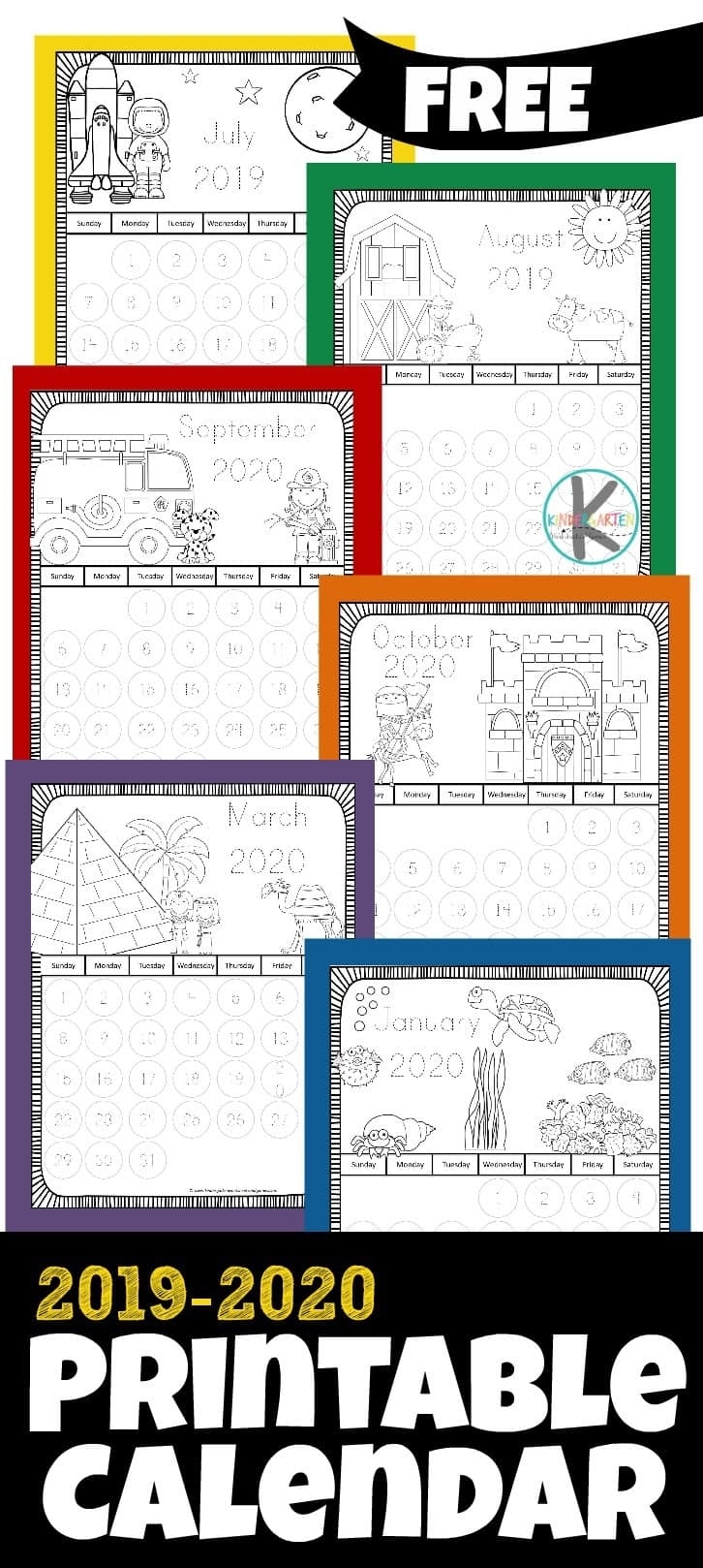 Free 2019-2020 Printable Calendar To Color – Kindergarten