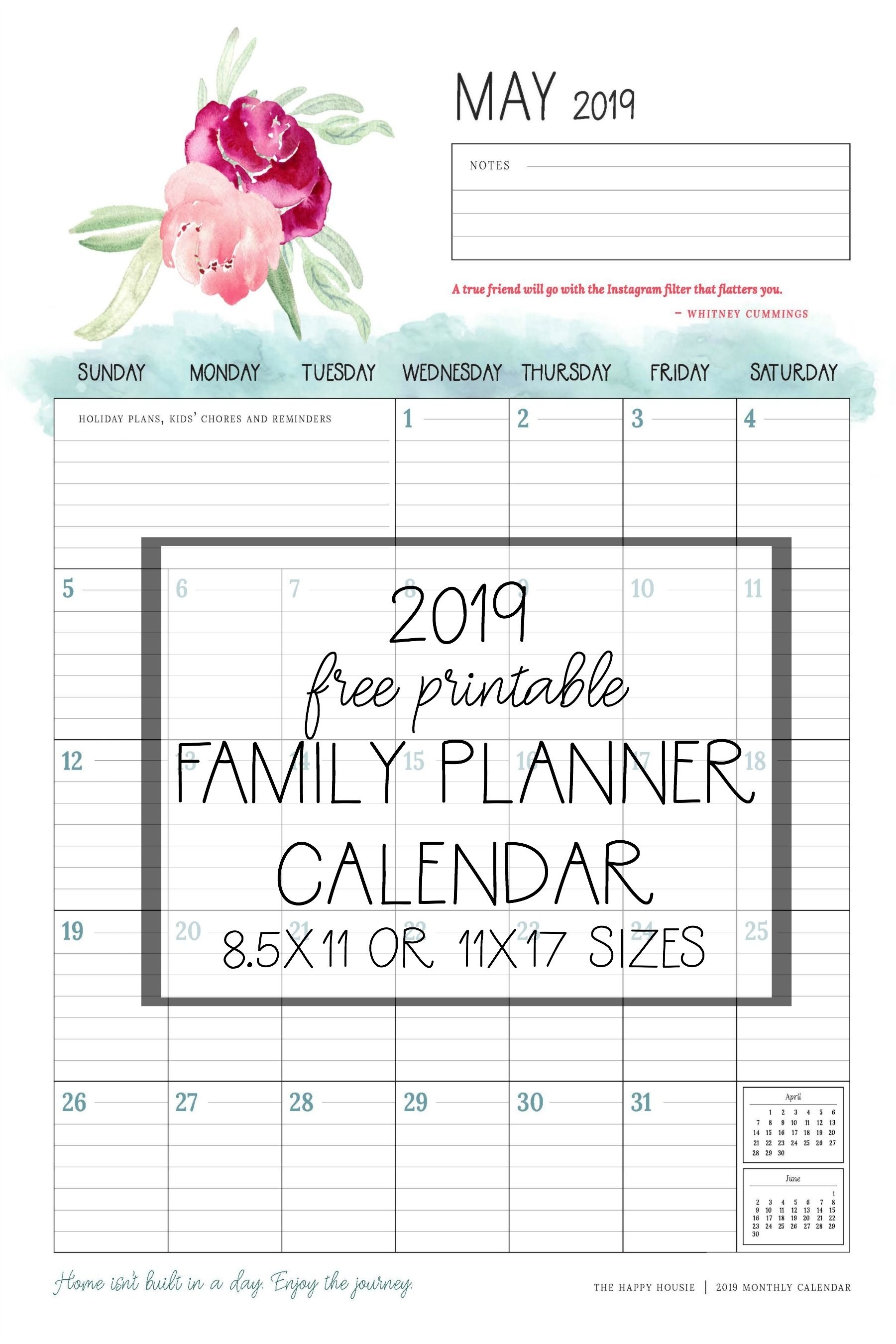 Free 2019 Printable Calendar Family Planner Organizer