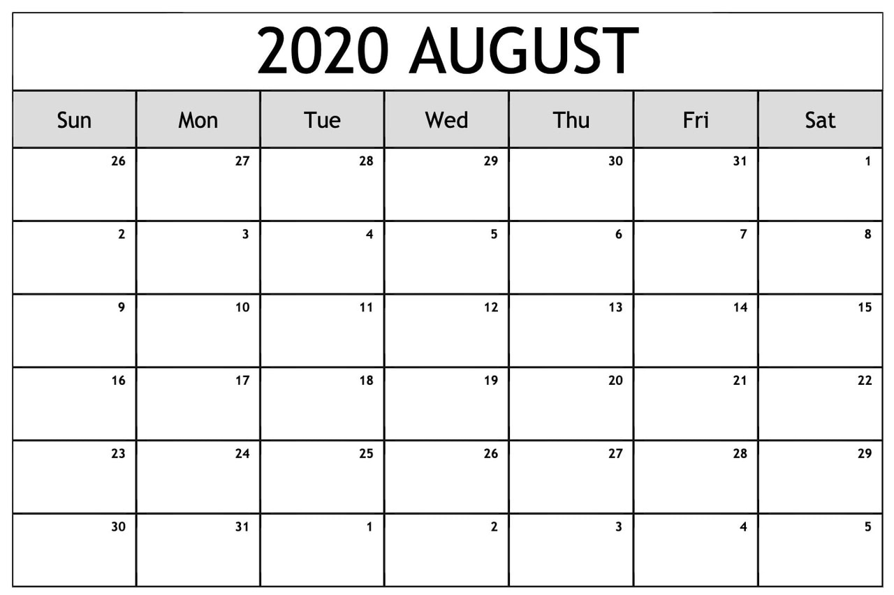 Free 2020 August Printable Calendar Templates [Pdf, Excel