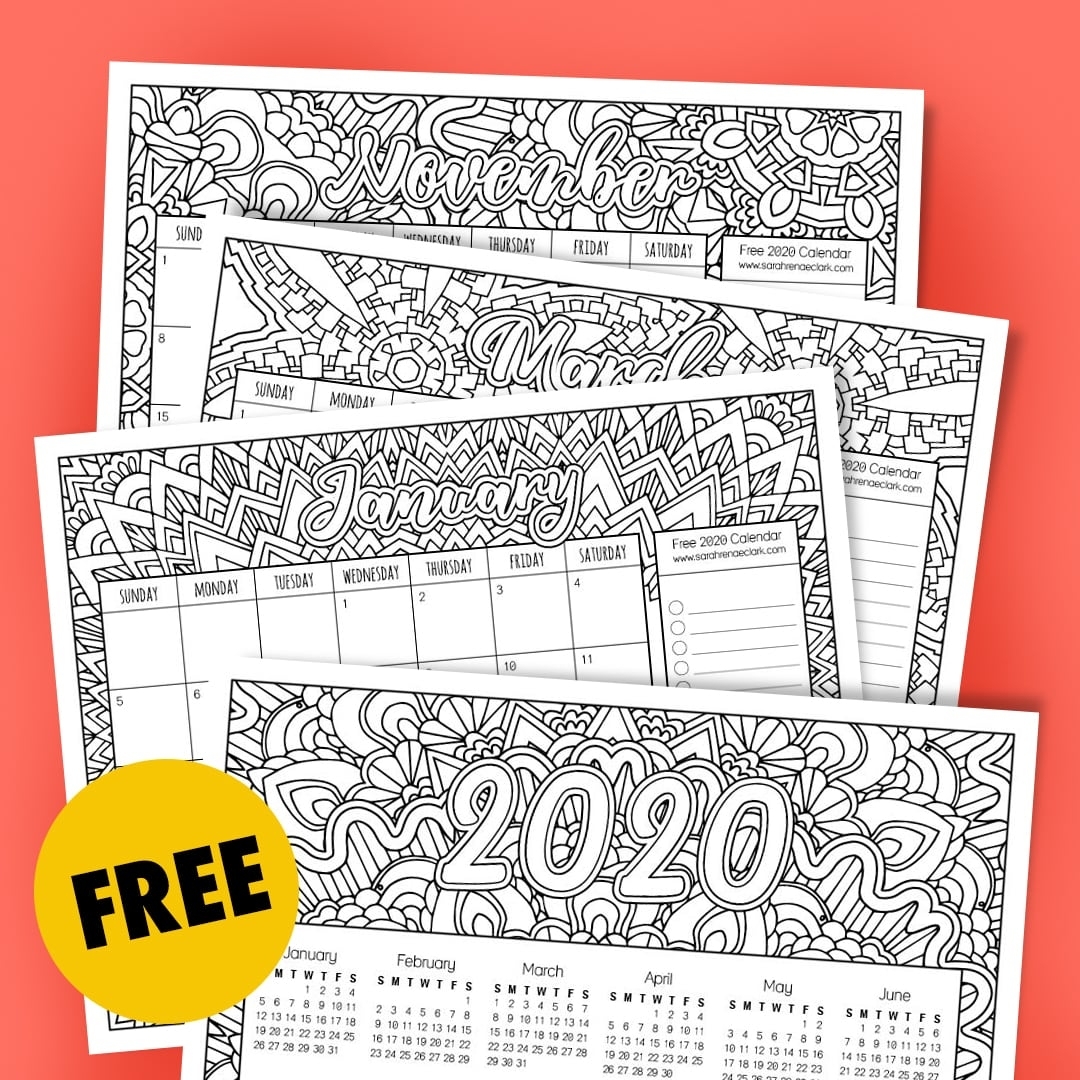 Free 2020 Coloring Calendar