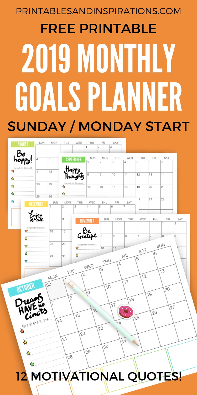 Free 2020 Monthly Goals Calendar Printable | Goal Calendar