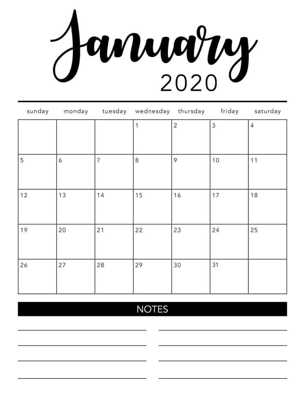 Free 2020 Printable Calendar Template (2 Colors!) - I Heart