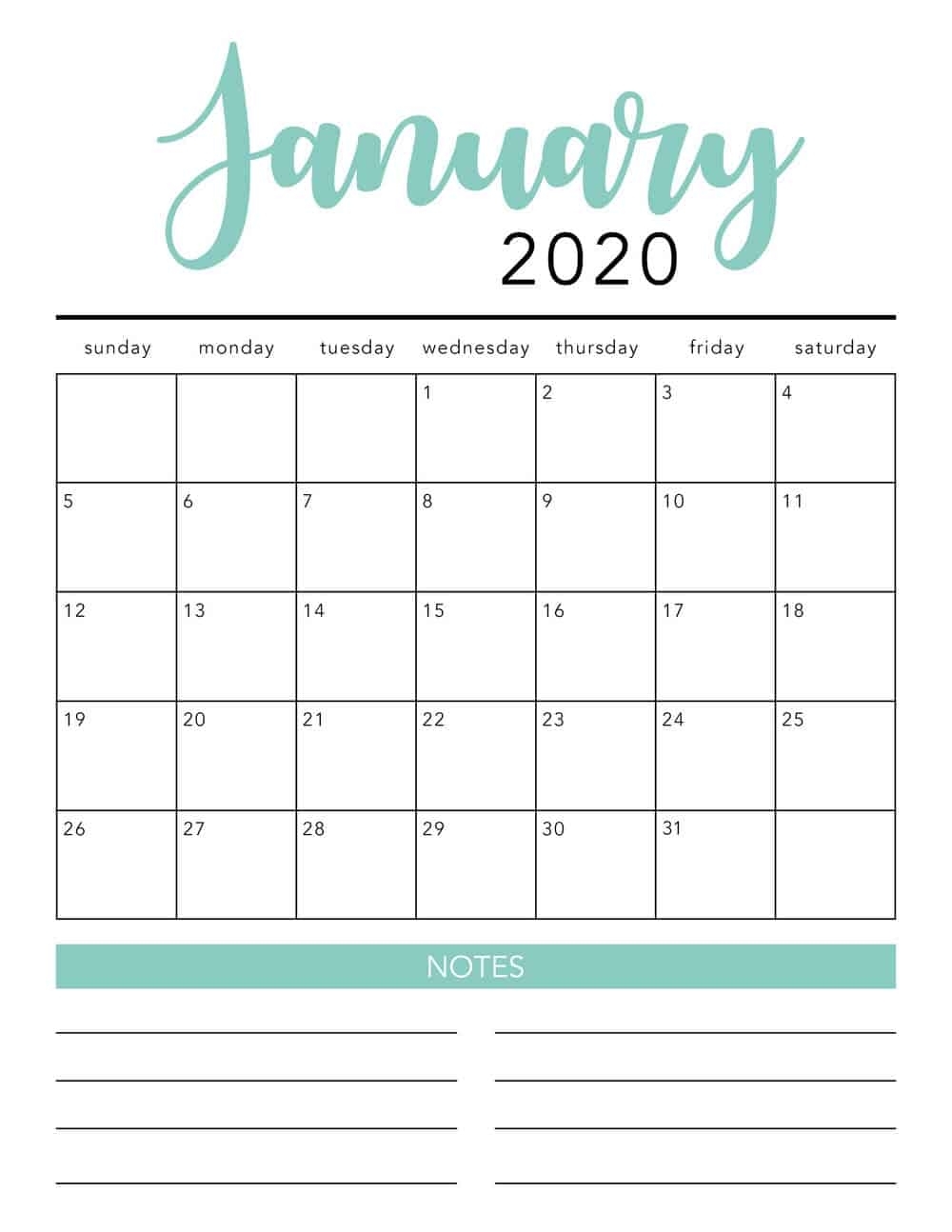 Free 2020 Printable Calendar Template (2 Colors!) - I Heart