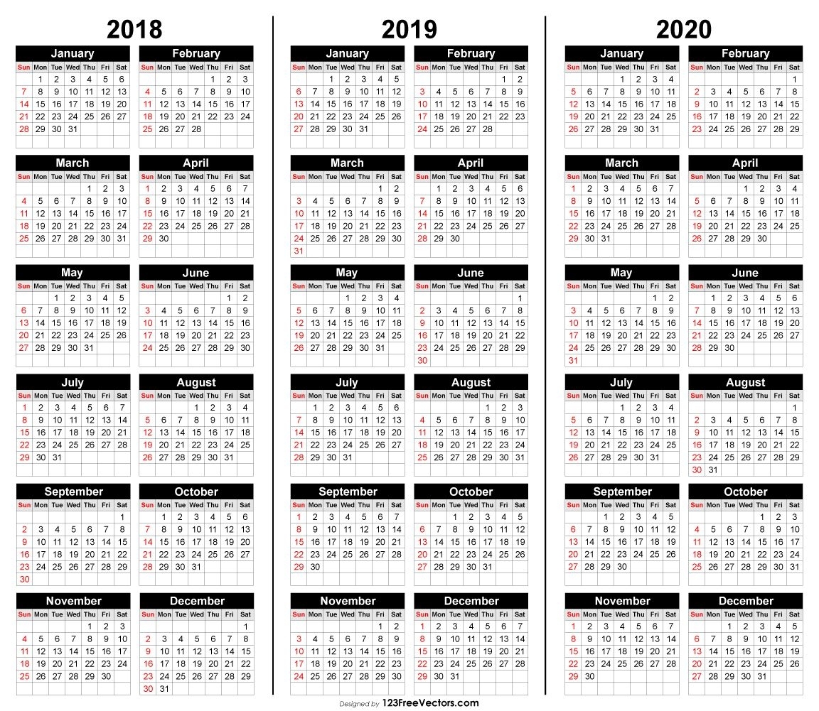 Free 3 Year Calendar 2018 2019 2020 | Calender Template