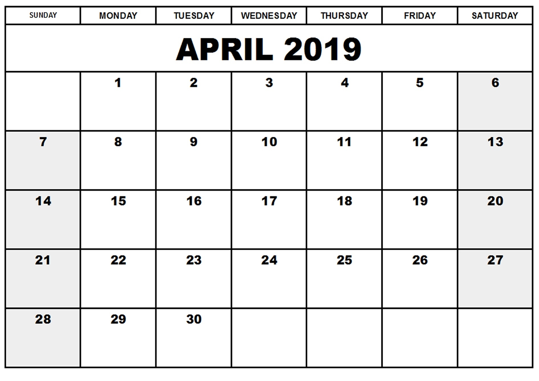 Free April 2019 Calendar Printable Blank Templates - Pdf