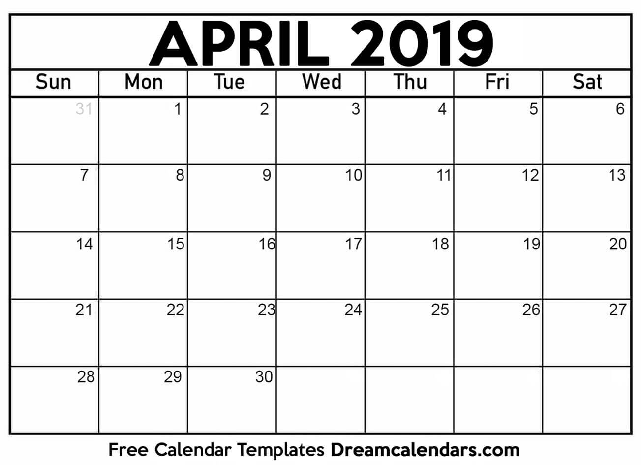Free April 2019 Printable Calendar | Dream Calendars